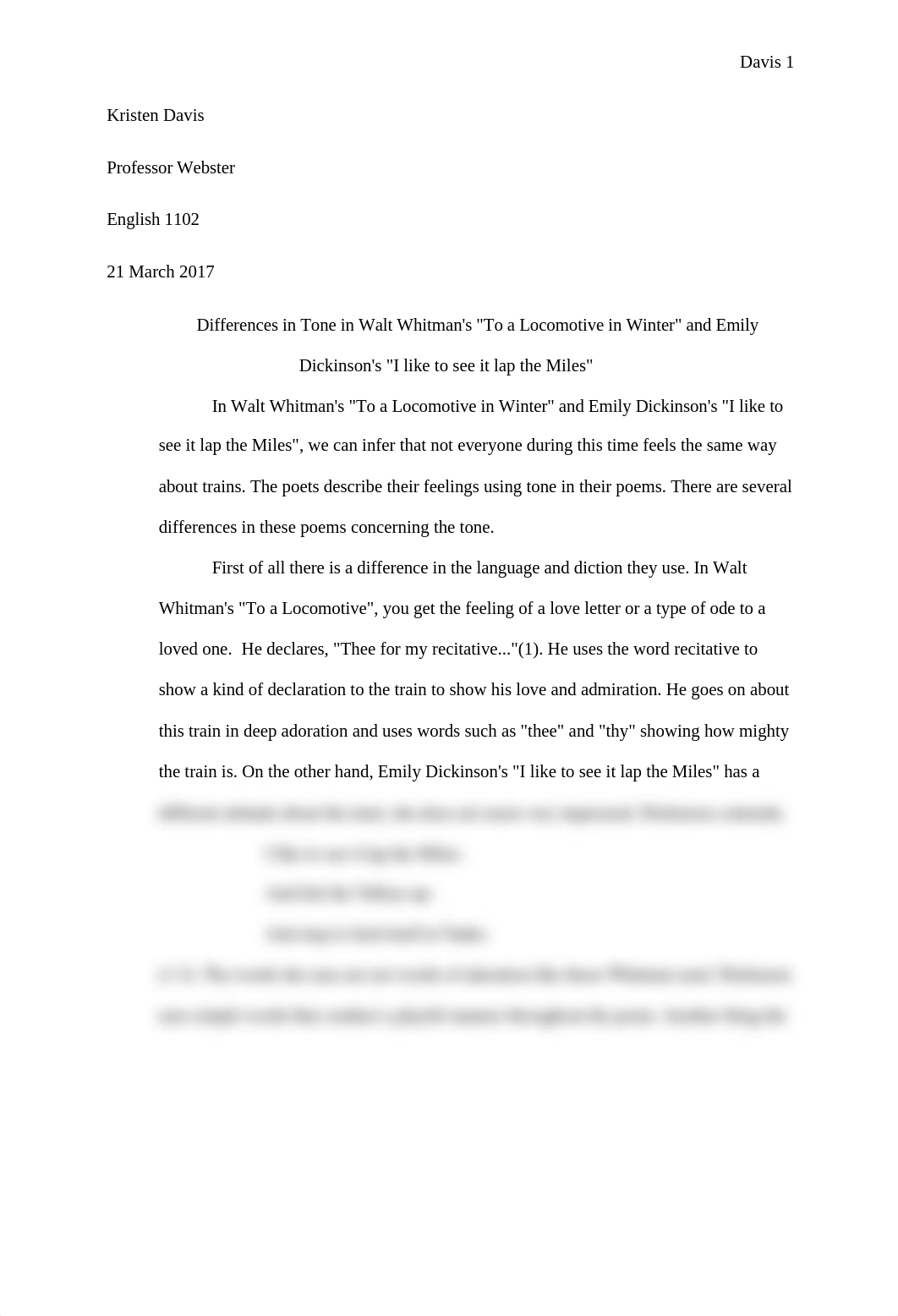 Differences in Tone in Walt Whitman's "To a Locomotive in Winter" and Emily Dickinson's "I like to s_dwnmicx002f_page1