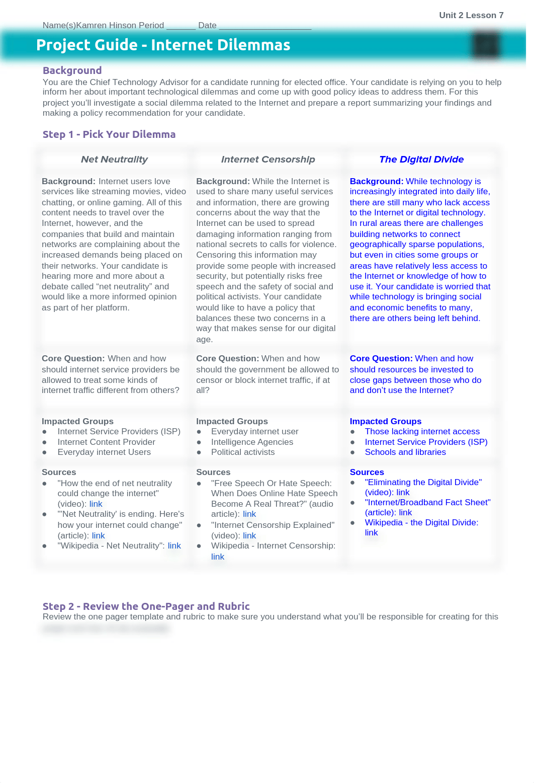 Copy of Project Guide - Internet Dilemmas - Unit 2 Lesson 7.docx_dwnpvi2v0cs_page1