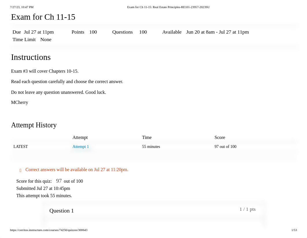 Exam for Ch 11-15_ Real Estate Principles-RE101-23957-2023SU.pdf_dwovb5yshqd_page1