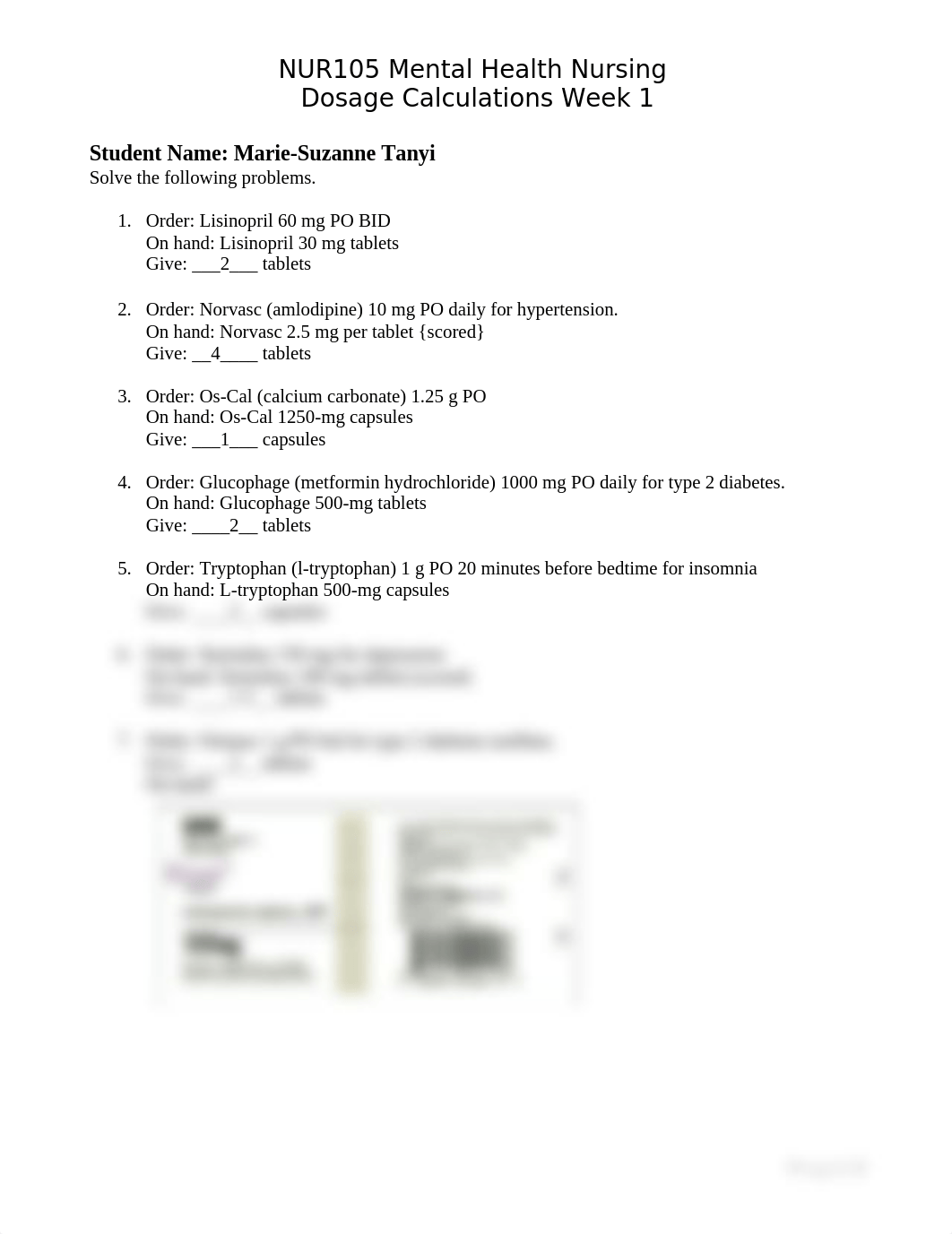 Week 1 - Dosage Calculation ; Mental Health .docx_dwp6x471je8_page1