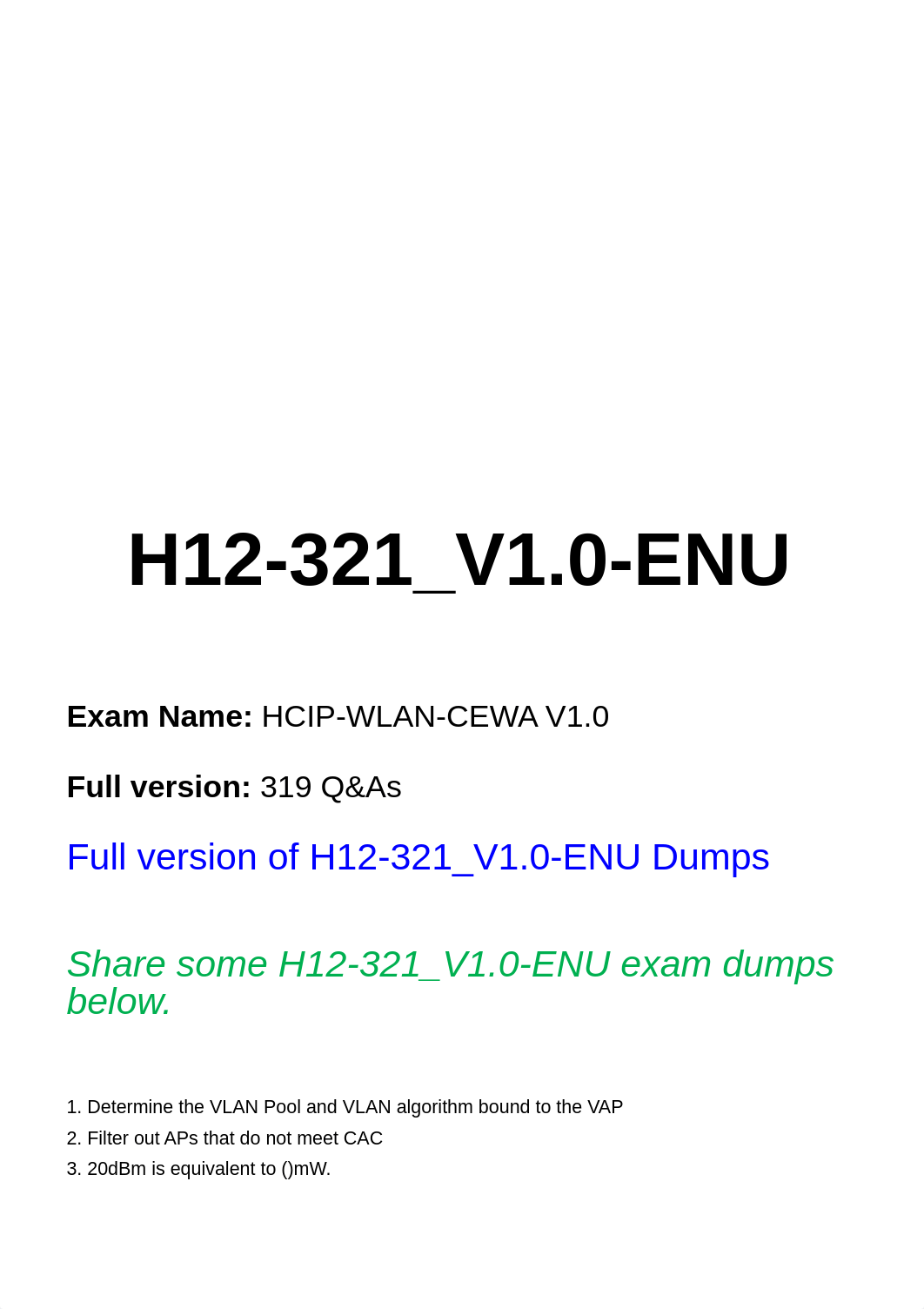 H12-321_V1.0-ENU HCIP-WLAN-CEWA V1.0 exam material.pdf_dwpokn84hc5_page1