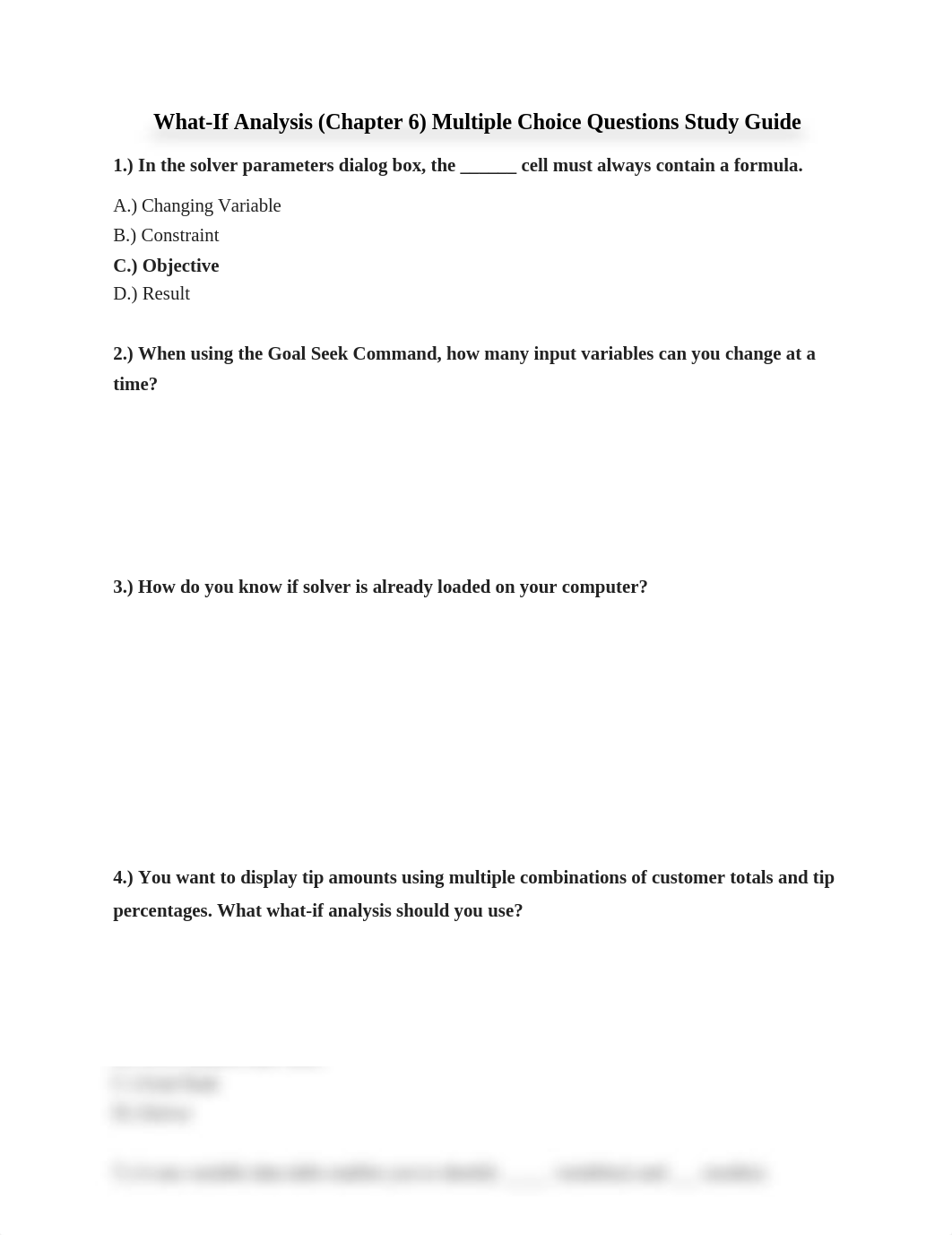 CIS 106 - What-If Analysis (Chapter 6) Multiple Choice Questions Study Guide_dwqdz5dbupn_page1