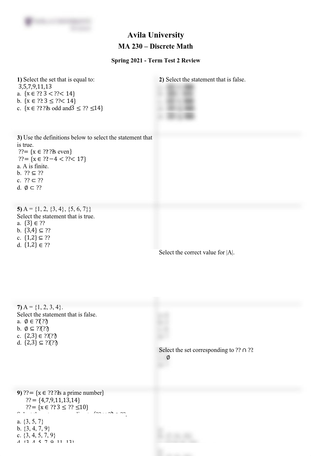 MA230 - Test 2 Review Practice Questions SP 2021-2.pdf_dwrmudrwkps_page1