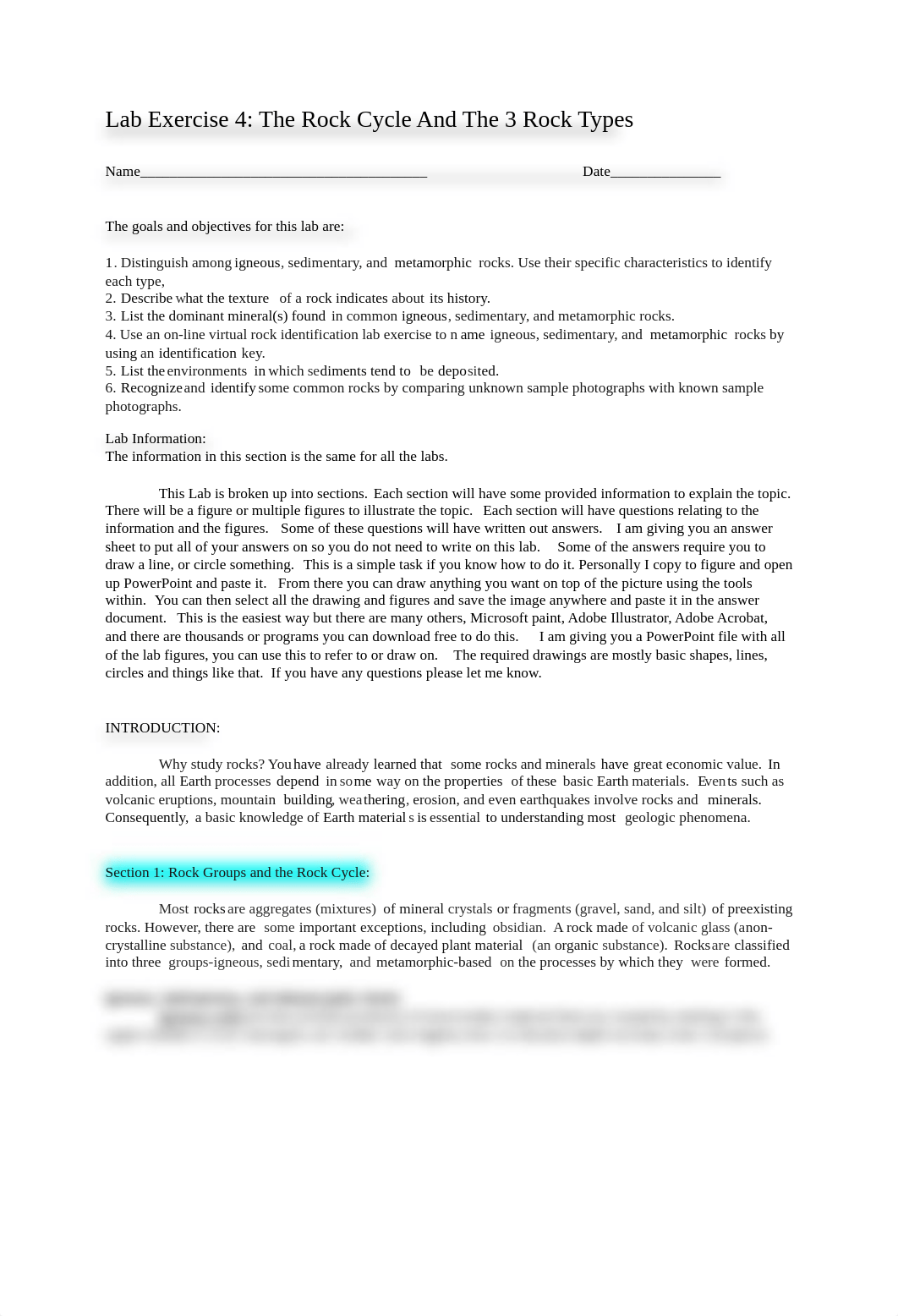 LAB 4 - ROCK CYCLE AND THE 3 ROCK TYPES - UPDATED - INFORMATION AND QUESTIONS.pdf_dws389jgoyz_page1