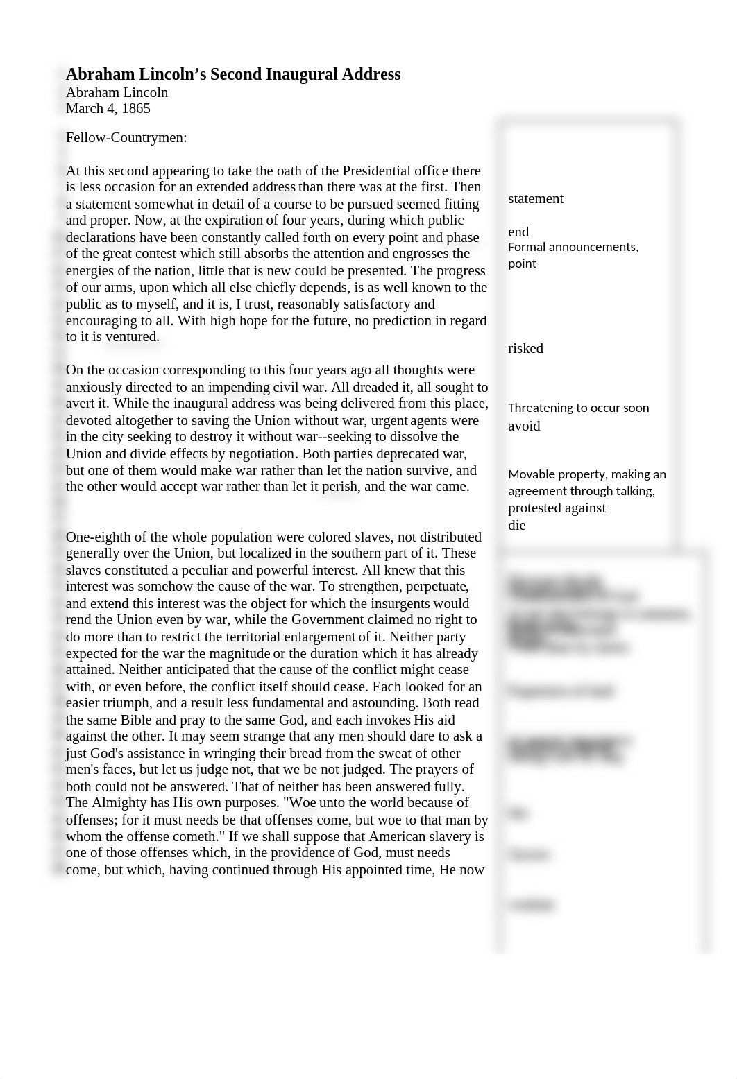 11 U S  History 20th c  Abraham Lincoln's 2nd Inaugural Address Final (1).docx_dwv4kiiqgx2_page1