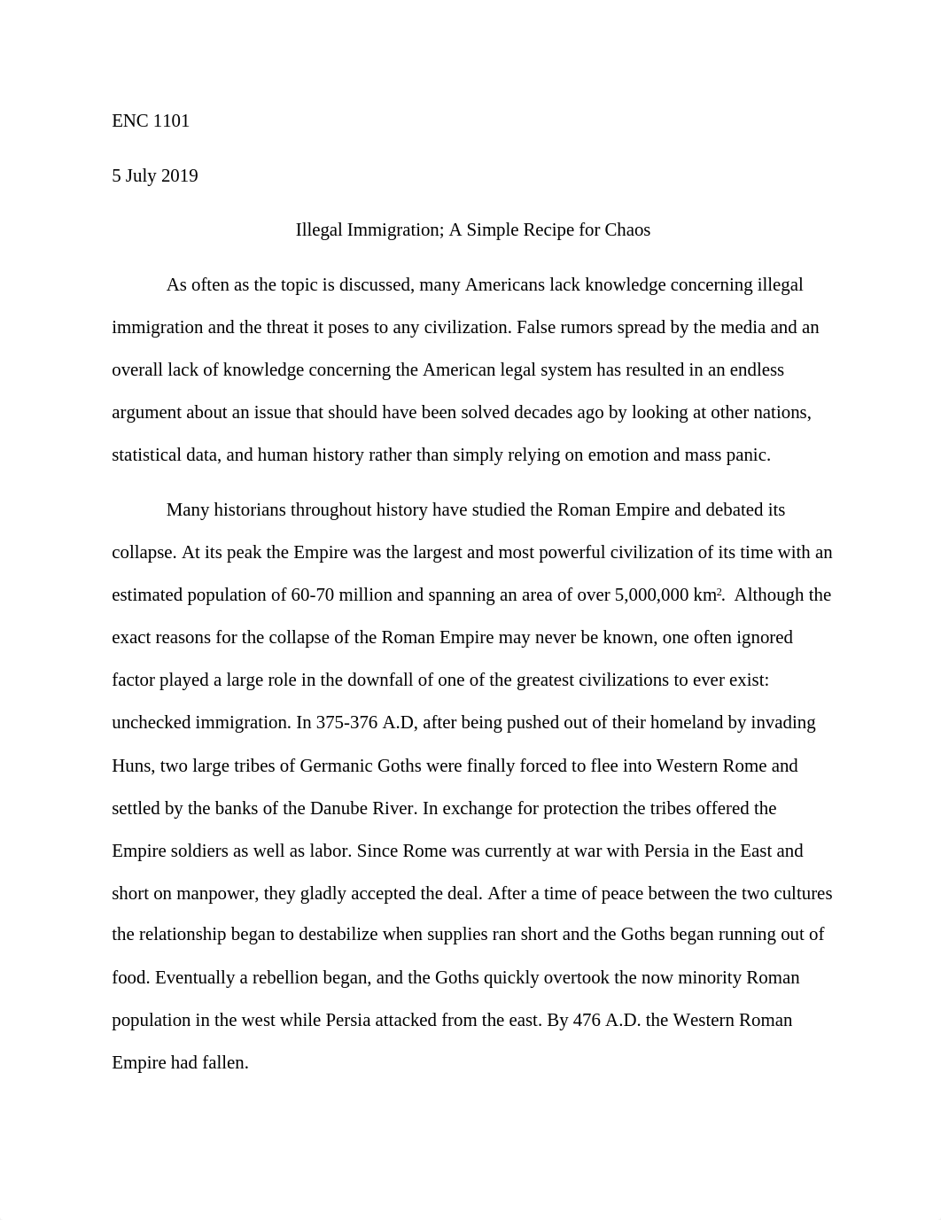 ENC1101 Illegal Immigration; A Simple Recipe for Chaos (2).docx_dwveuxt6va4_page1