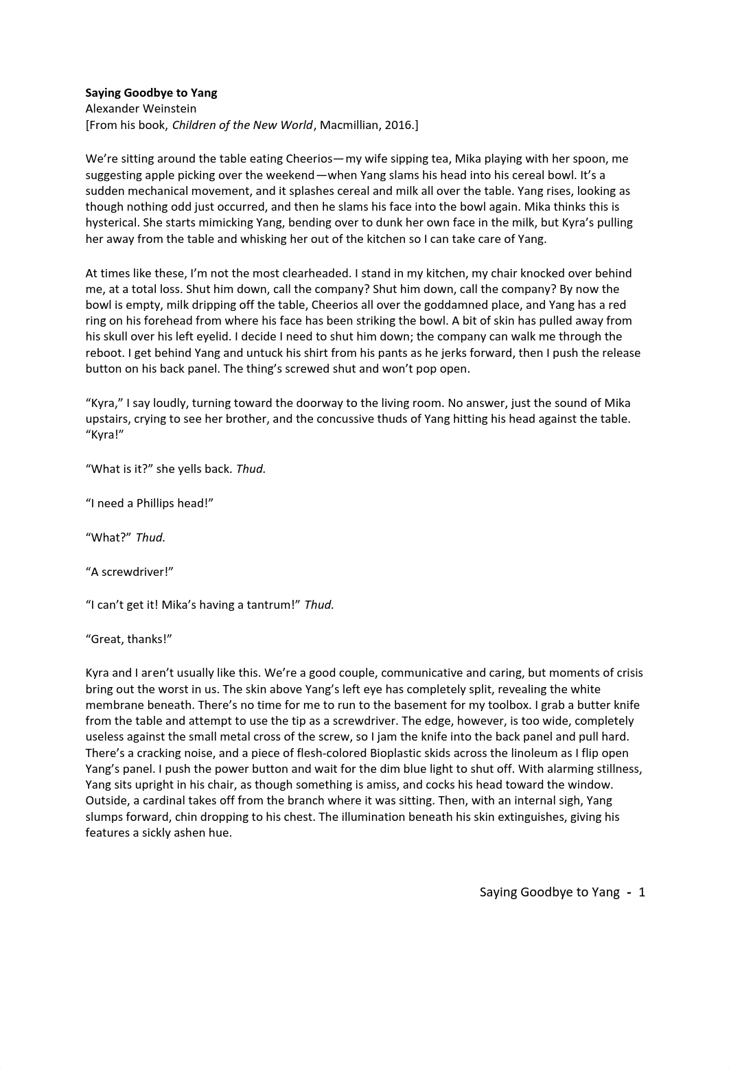 Short Story - Weinstein, Saying Goodbye to Yang.pdf_dwxh0r7nq7f_page1