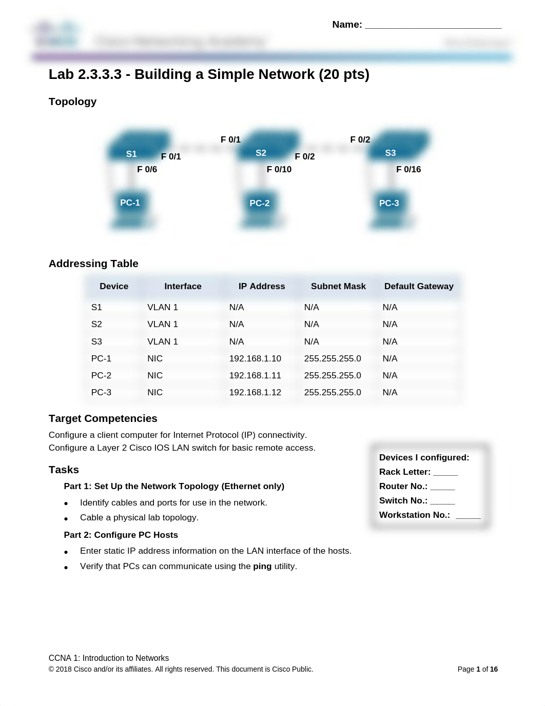 CCNA 1_Lab_2.3.3.3_Building a Simple Network_F2018.pdf_dwy109og44l_page1