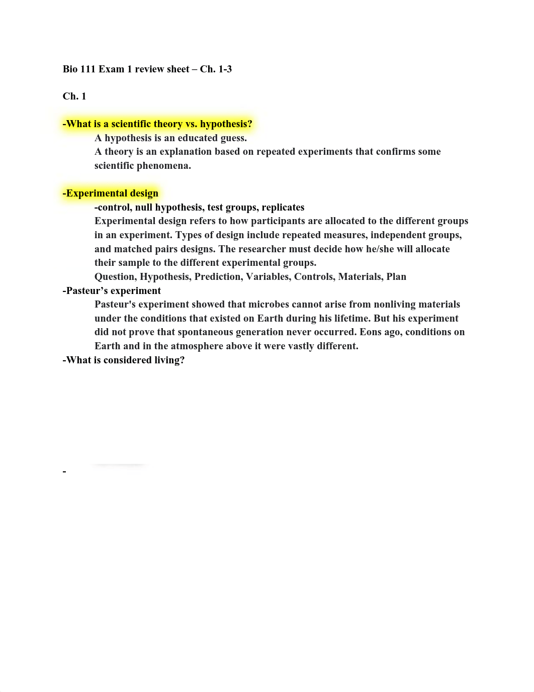 Bio 111 Exam 1 review sheet & notes.pdf_dwygc4bd30c_page1