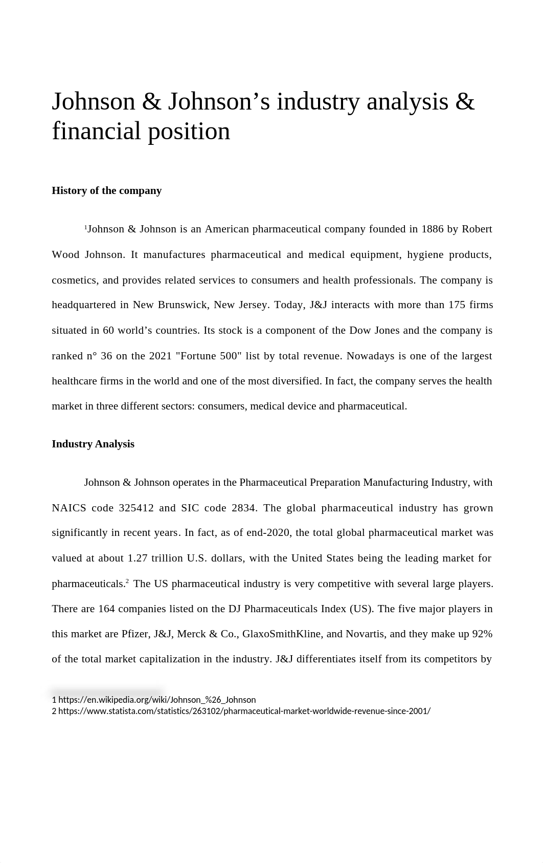 Johnson & Johnson's industry analysis & financial position.docx_dwyvnumdl0d_page1