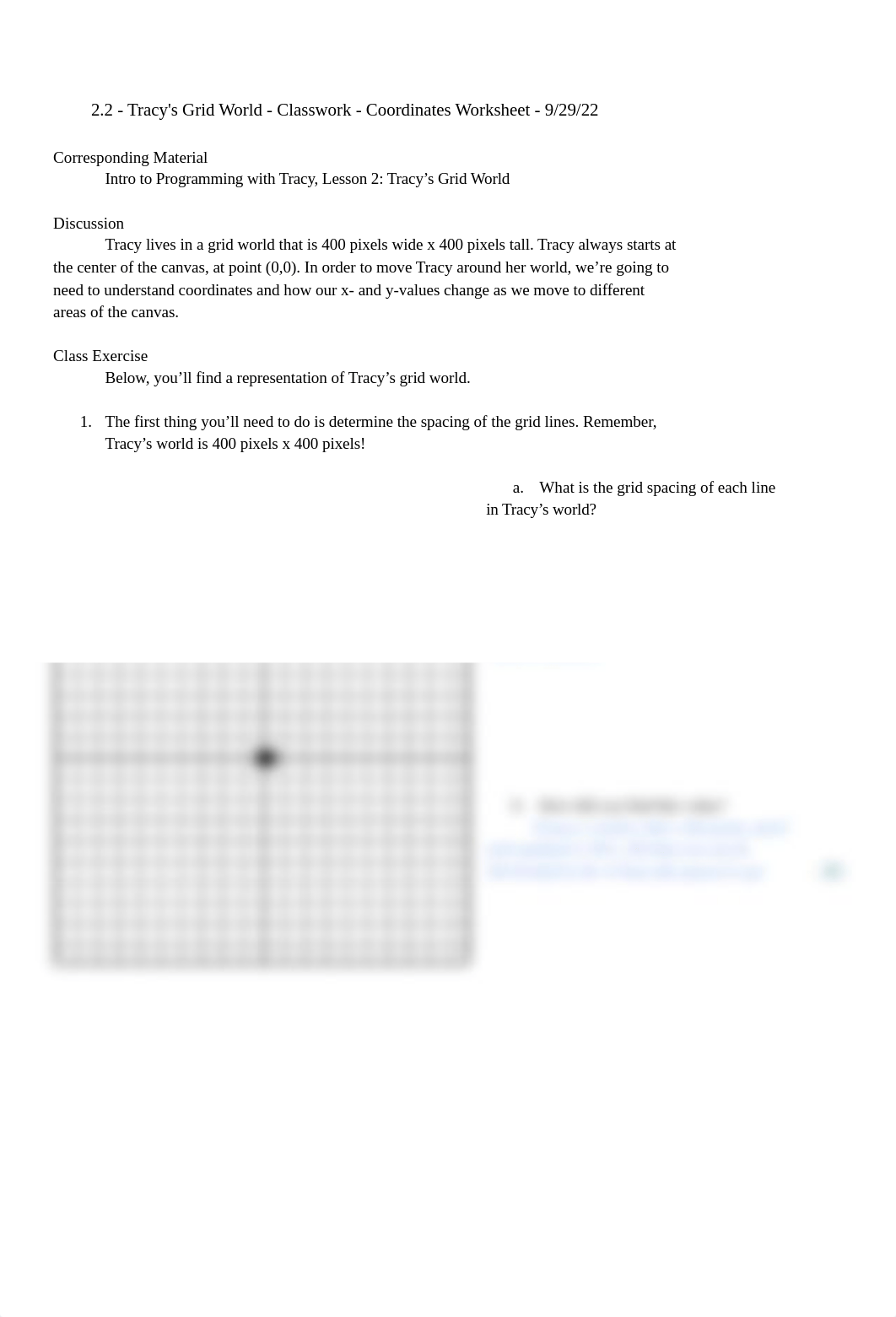 Ashley Fuentes - 2.2 - Tracy's Grid World - Classwork - Coordinates Worksheet - 9_29_22.pdf_dwz5htqn0u5_page1