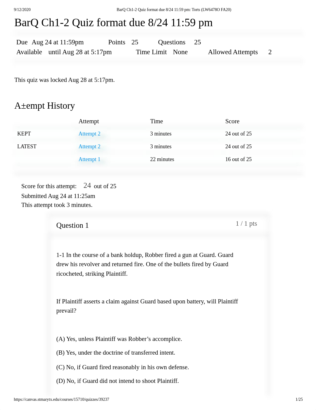 BarQ Ch1-2 Quiz format due 8_24 11_59 pm_ Torts (LW6478O FA20).pdf_dwzszalut9p_page1