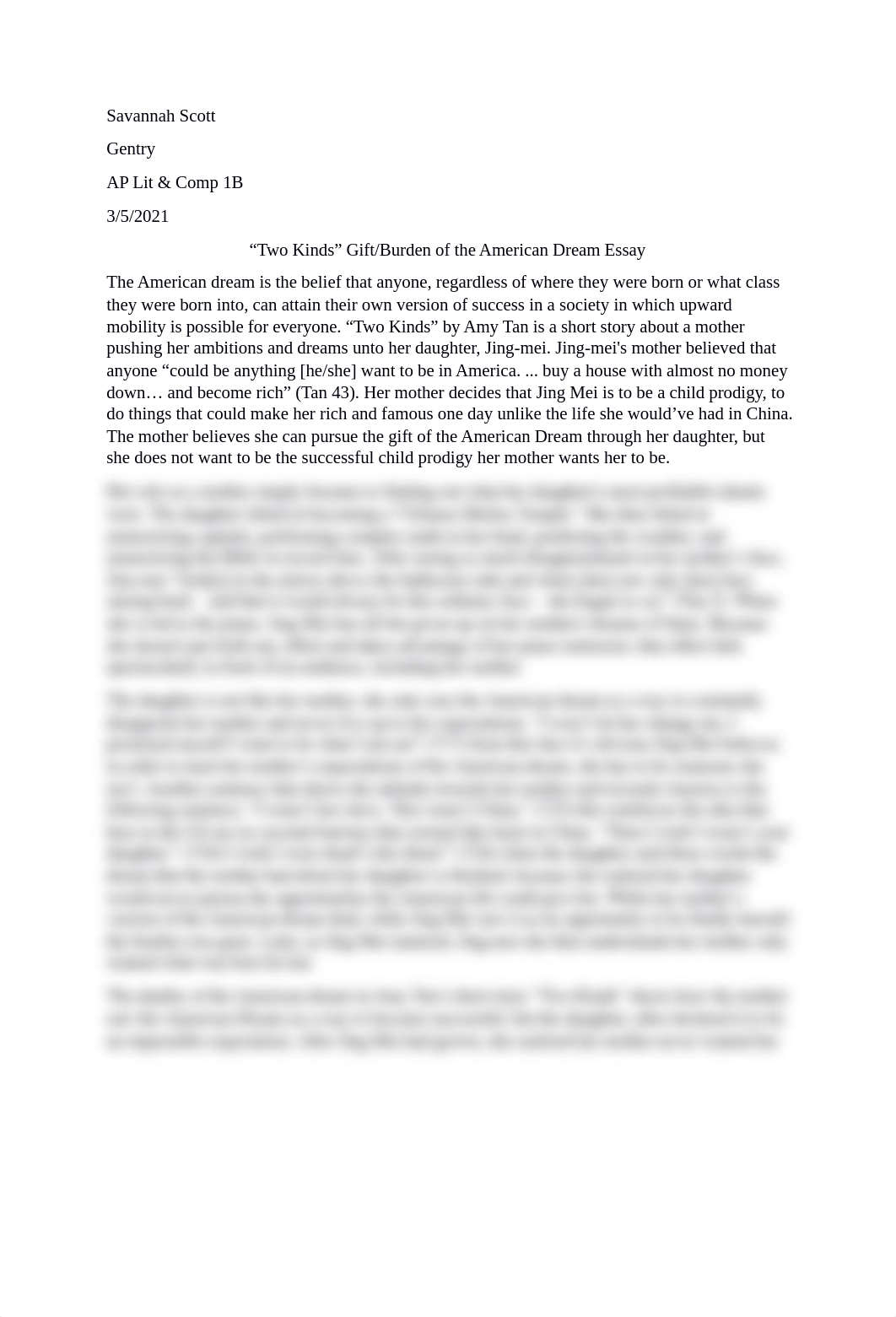 Two Kinds Gift of the American Dream Essay (1).docx_dx0b1oimxz2_page1