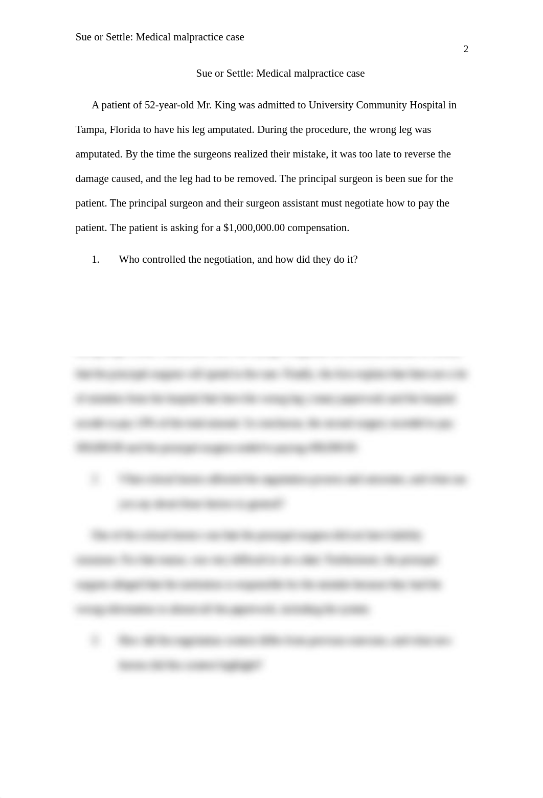 HSA 635 Aris Garcia Week 6 Sue or Settle Medical malpractice case.docx_dx1nx2okzi3_page2