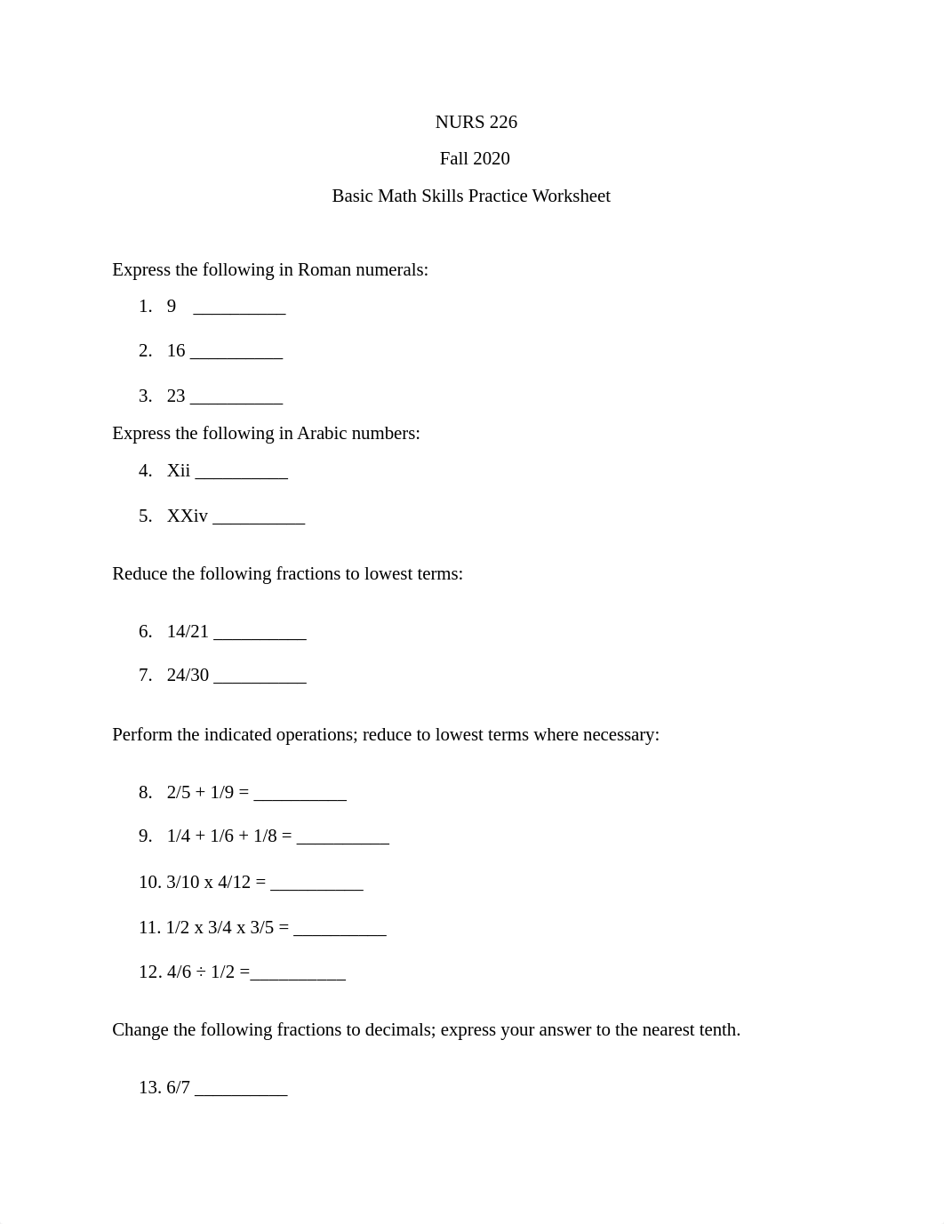 NURS 226 basic math skills practice worksheet(1).docx_dx2rqgfba64_page1