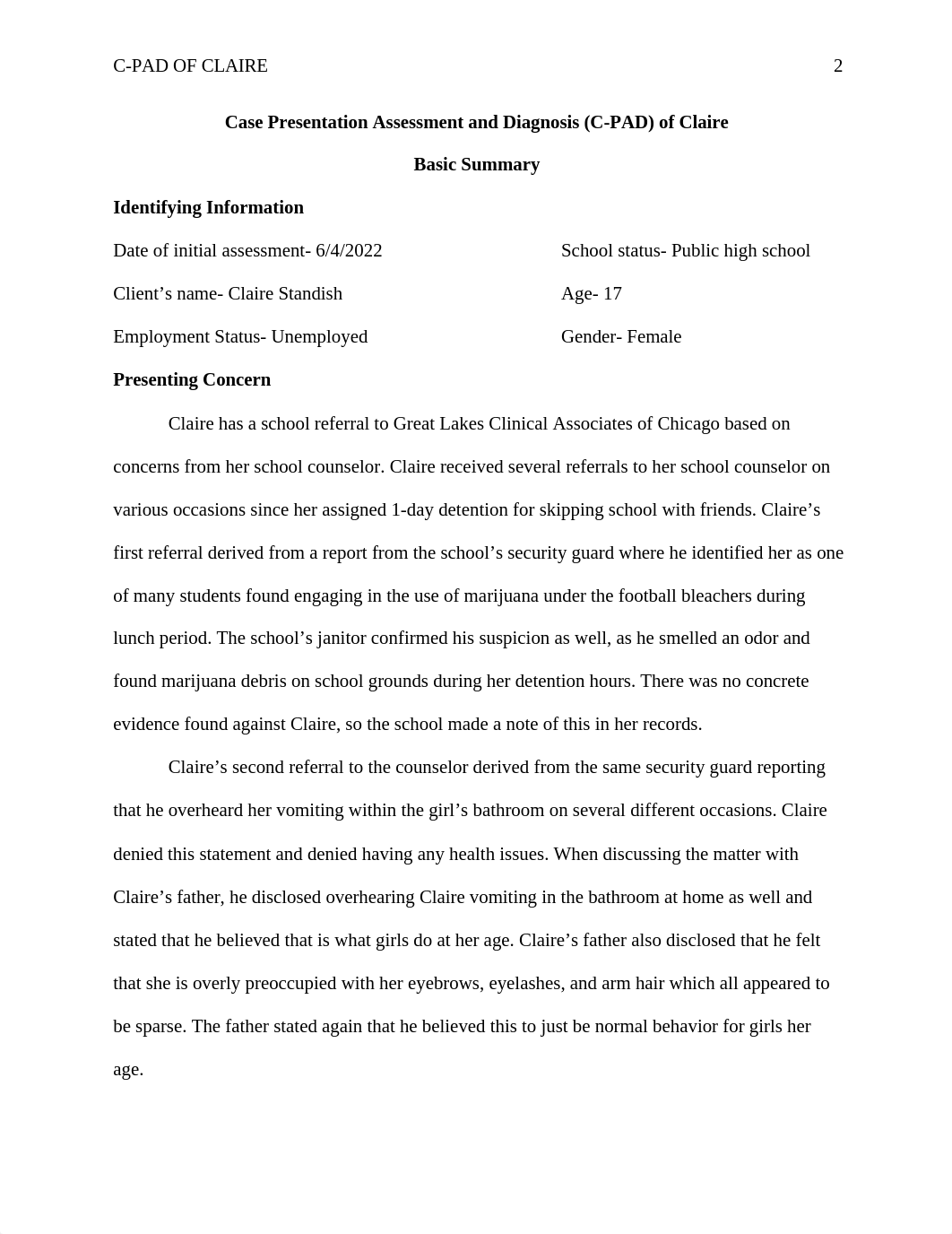 Case Presentation Assessment and Diagnosis of Claire DR.docx_dx2vki9ncyr_page2