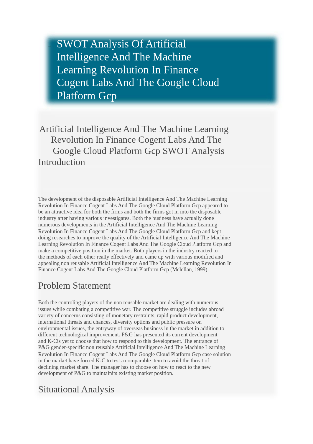 SWOT Analysis Of Artificial Intelligence And The Machine Learning Revolution In Finance Cogent Labs_dx4a04vzwqt_page1