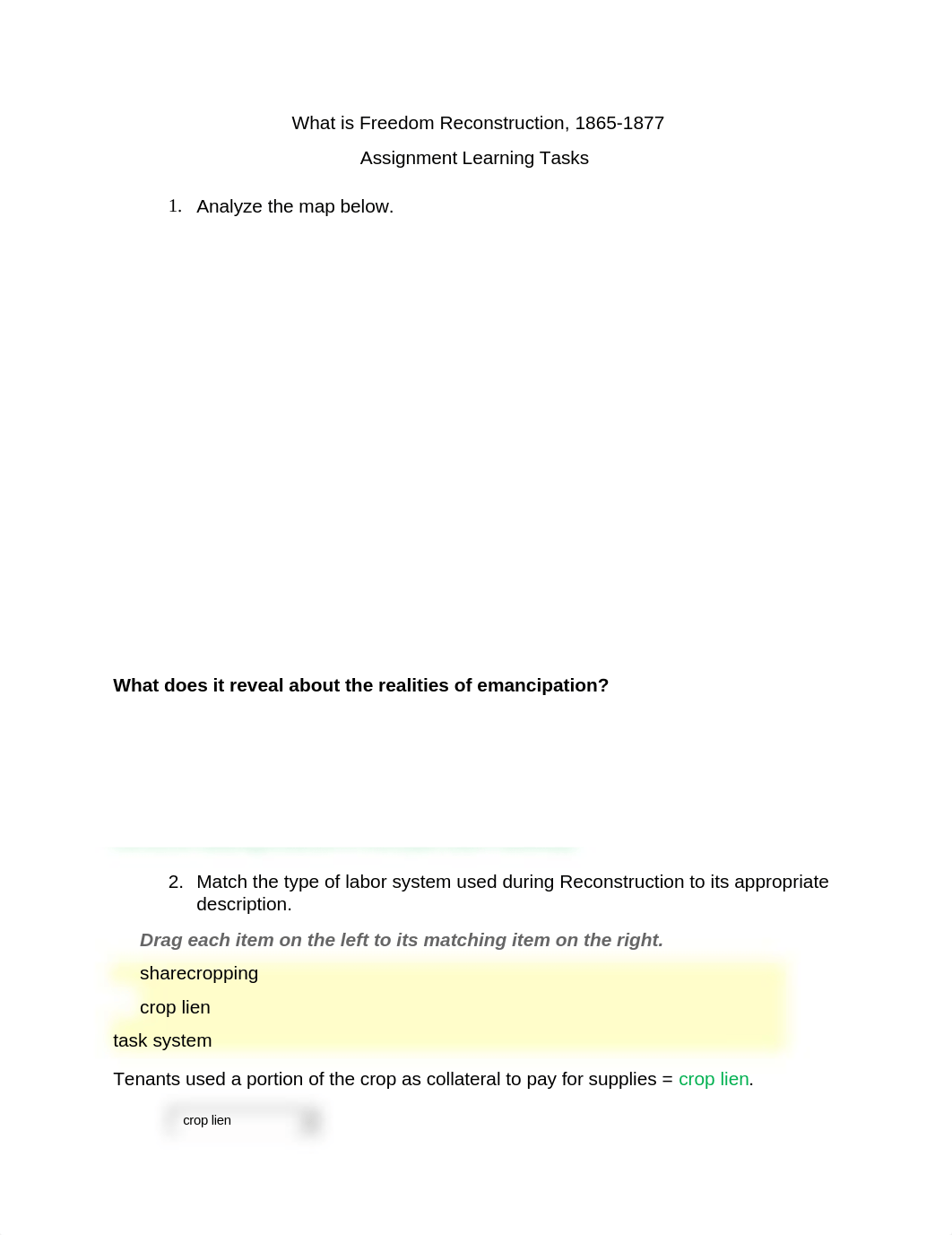 W1 - What is Freedom Reconstruction Weekly Assignment  U.S History  Since 1877.docx_dx5r4cah9a9_page1