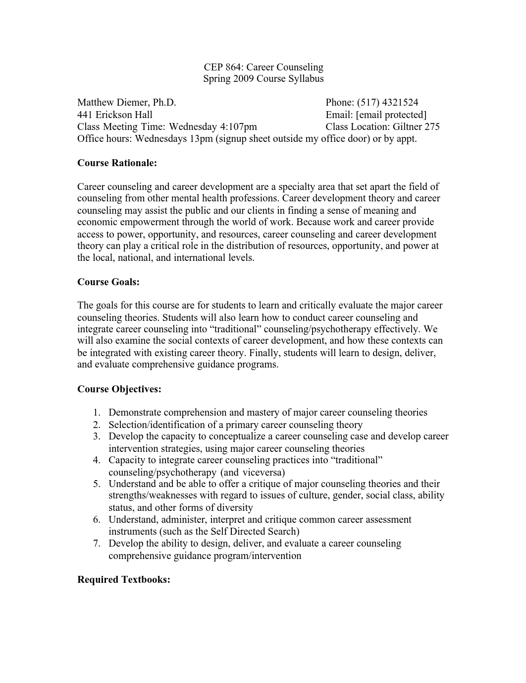 San Angelo - Career Counseling Syllabus - CEP 864 Syllabus Spring 2009 - REVISED.pdf_dx698044grn_page1