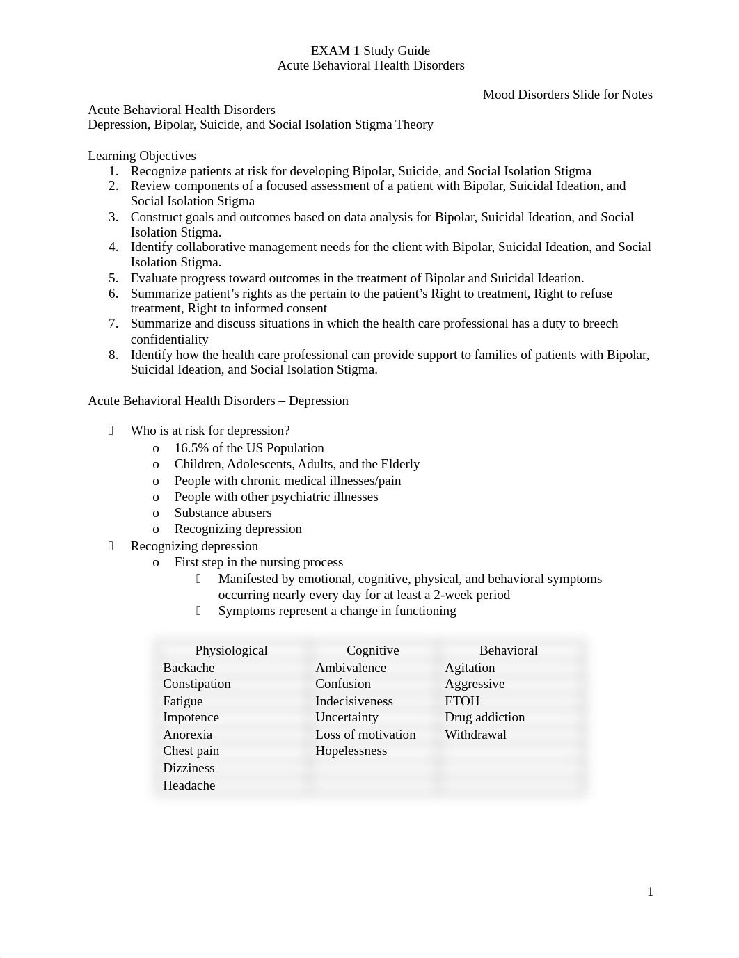 EXAM 1 Study Guide Theory_Acute Behavioral Health Disorders_dx6s50tccwg_page1