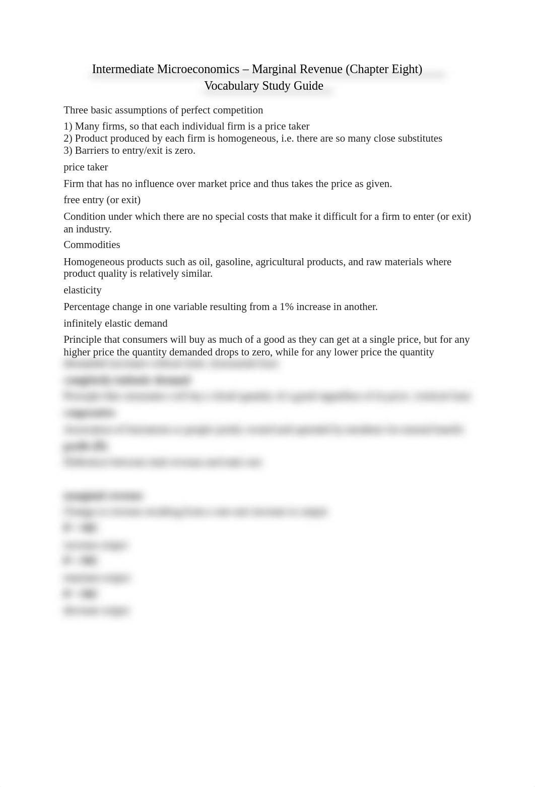 Intermediate Microeconomics - Marginal Revenue (Chapter Eight) Vocabulary Study Guide_dx6v6ystnu5_page1