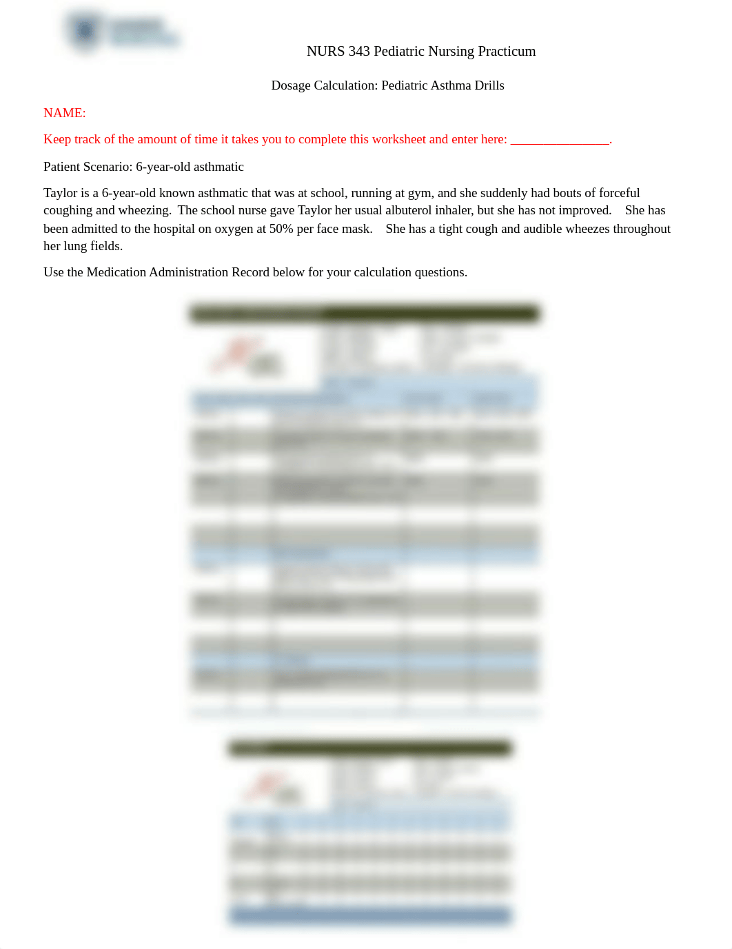 Clinical Day #2 Dosage Calculations - Case Studies. Pediatric Asthma Drills.docx_dx6vnwe0adx_page1