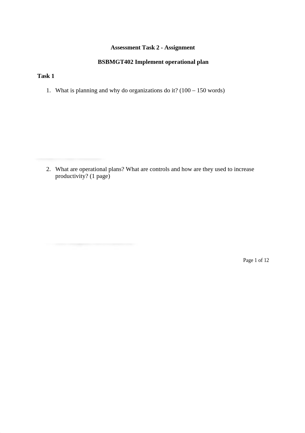 Assessment Task 2 - BSBMGT402 Implement operational plan .docx_dx7dlyg7mzz_page1