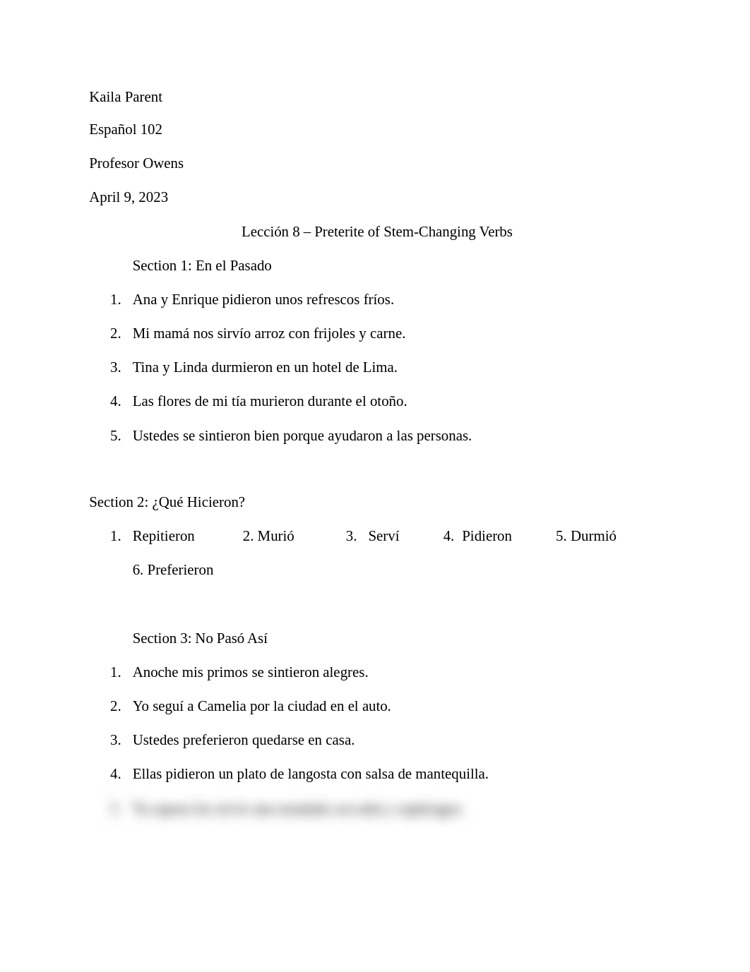 Lección 8 - Preterite of Stem Changing Verbs - Kaila Parent.docx_dx7fp705e9a_page1