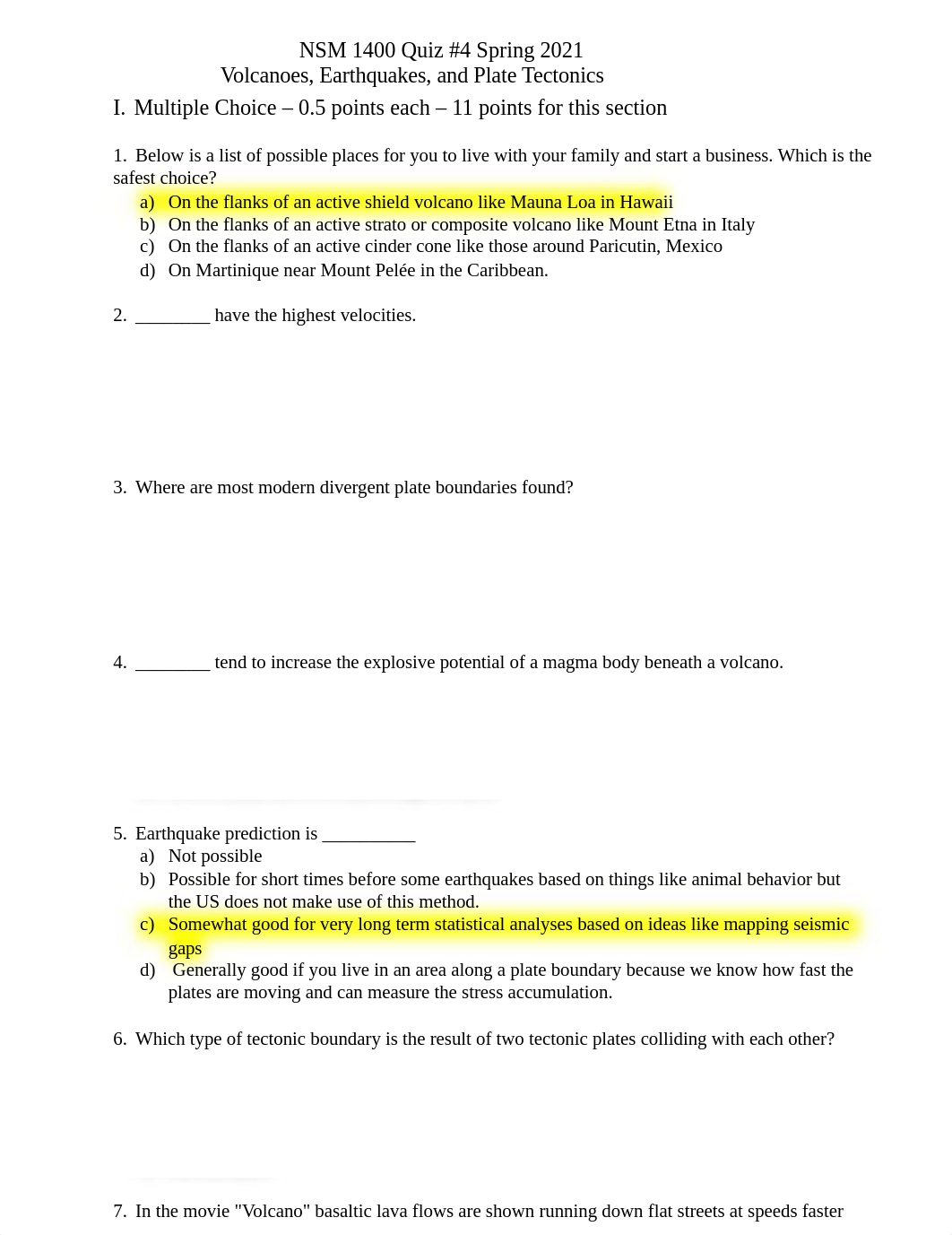 Spring 2021 Quiz #4 - Volcanoes - Earthquakes - Plate Tectonics Spring 2021 copy.docx_dxb8e53upuy_page1