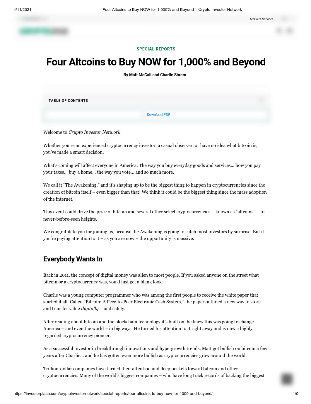 Four Altcoins to Buy NOW for 1,000% and Beyond - Crypto Investor Network.pdf_dxbcmj941pg_page1