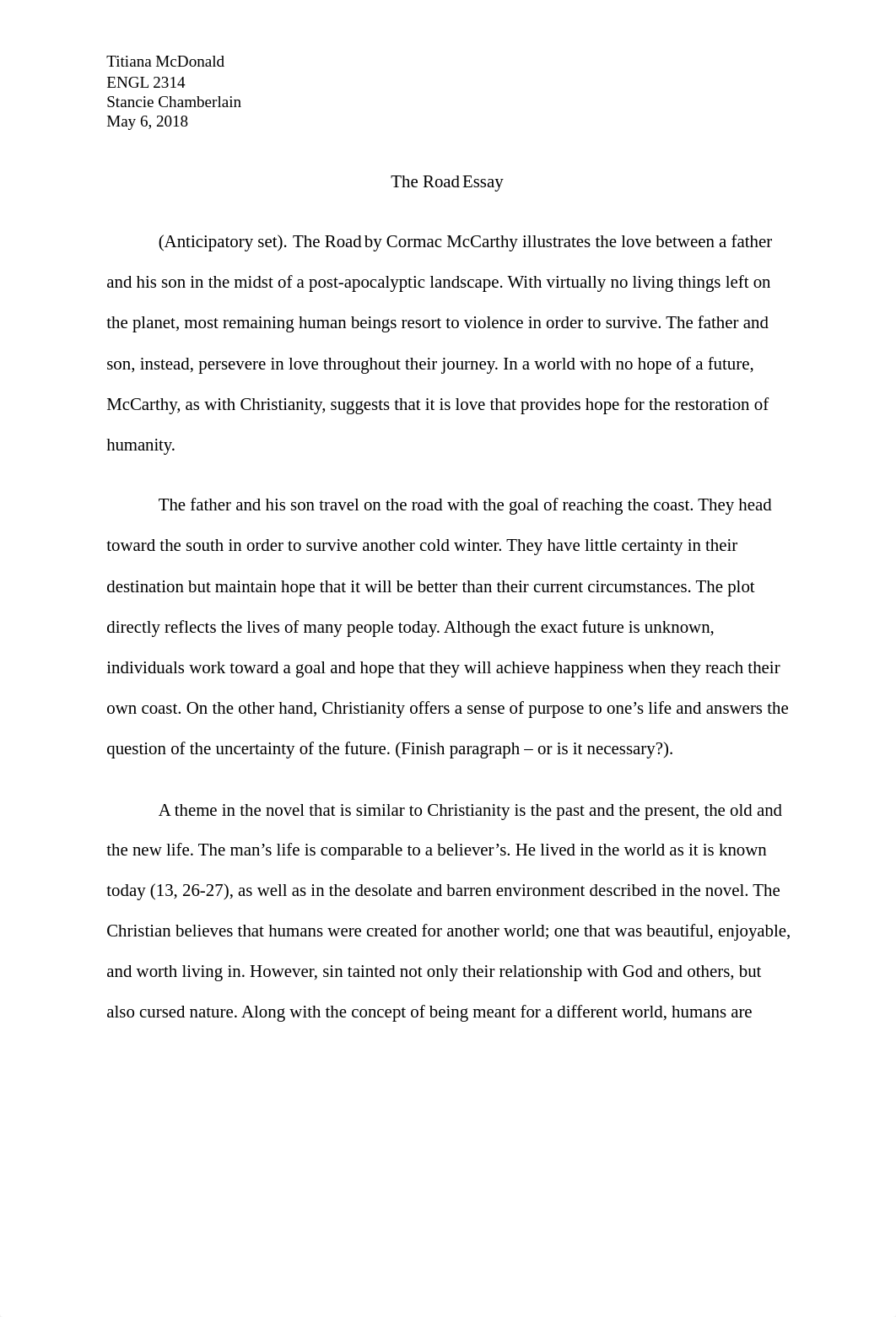 The Road Essay.docx_dxbfh9grsvo_page1