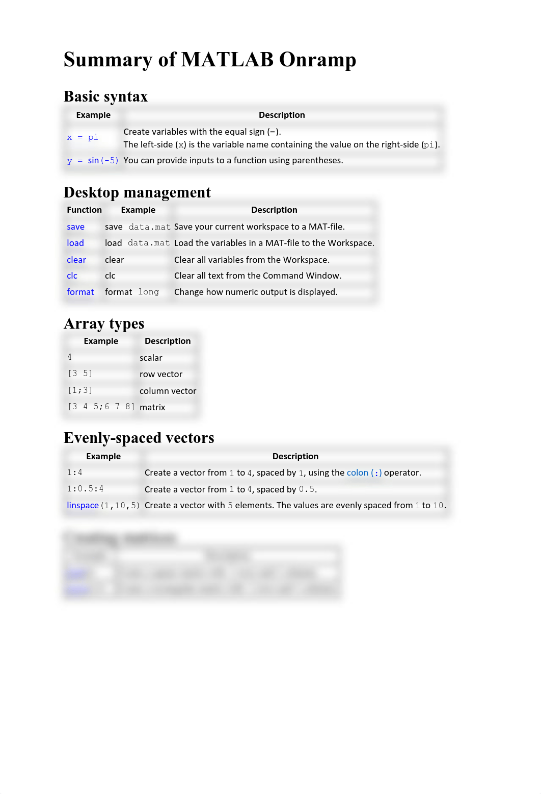 Summary of MATLAB Onramp.pdf_dxbj6kp45vt_page1