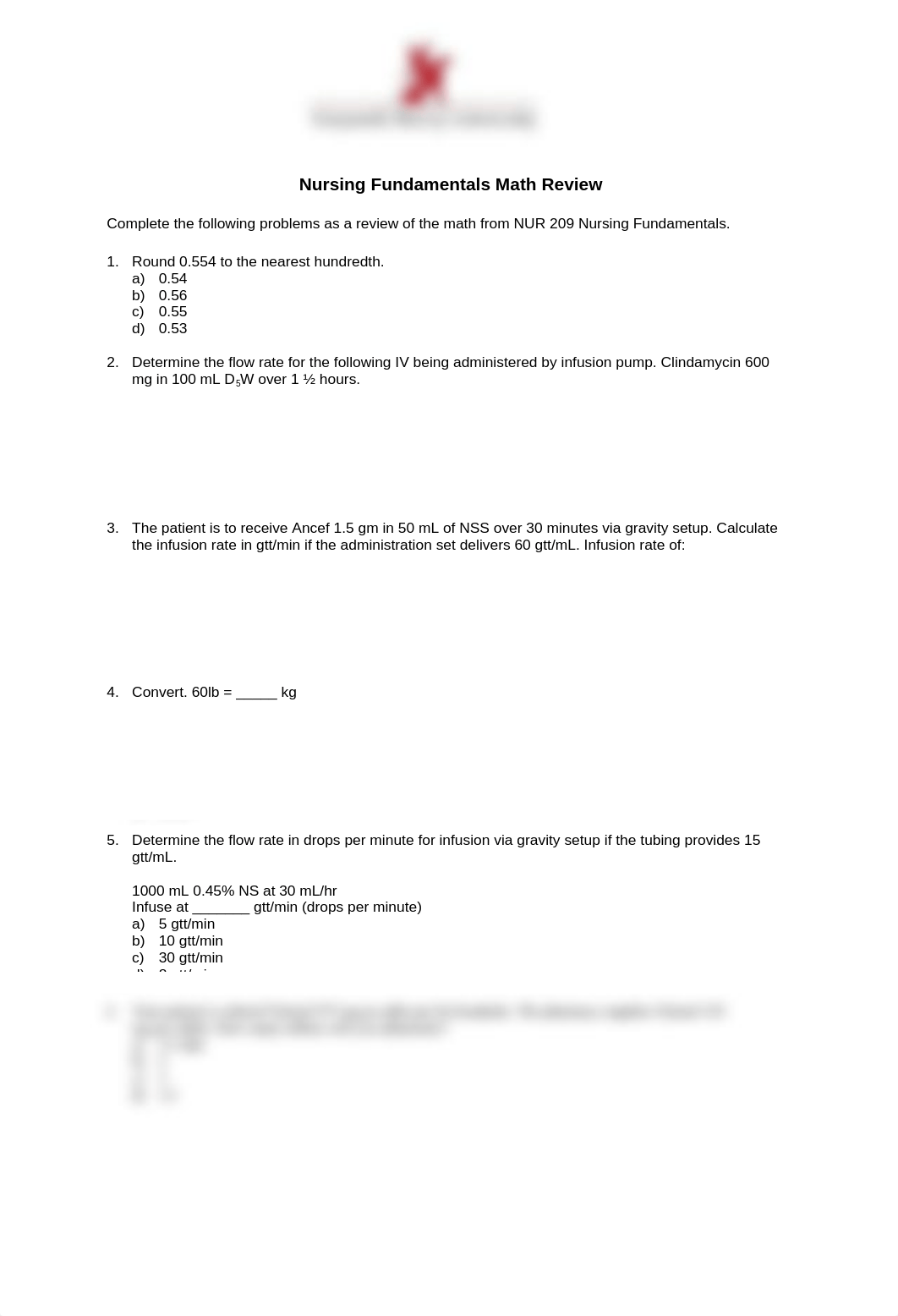 NUR 314 Nursing Fundamentals Math Review.docx_dxbnr52uldp_page1