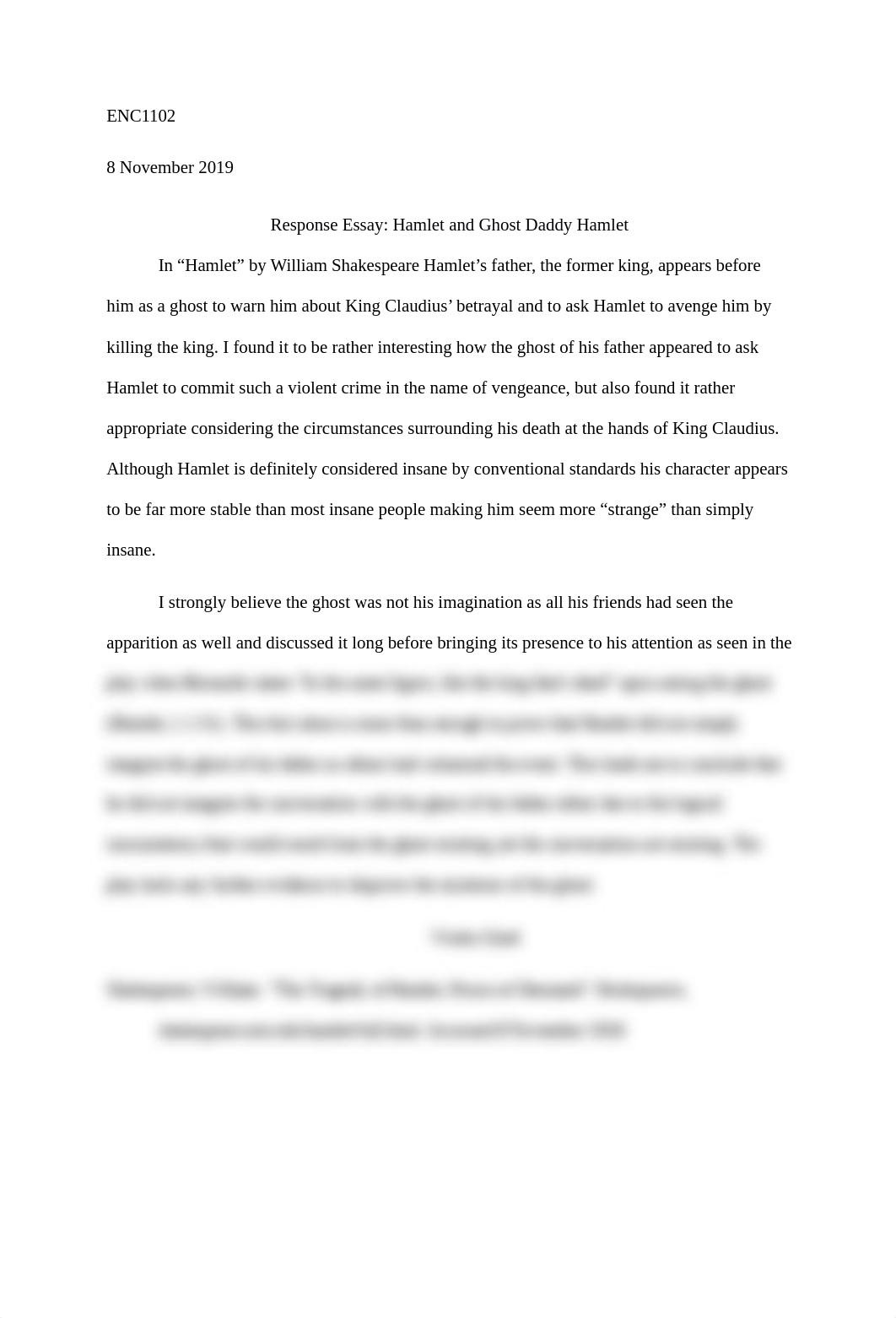 ENC1102 Response Essay Hamlet and Ghost Daddy Hamlet.docx_dxbyc2719j6_page1