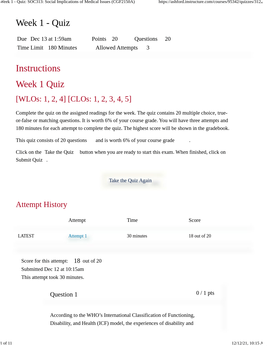 Week 1 - Quiz SOC313 Social Implications of Medical Issues (CGF2150A).pdf_dxcmq8mql3c_page1