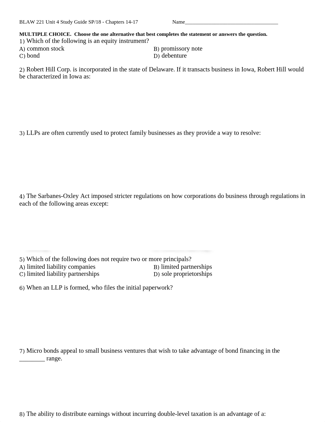 BLAW 221 Unit 4 Study Guide SP18.docx_dxcss521a8s_page1