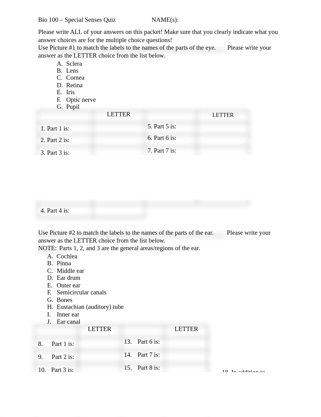 Bio 100 - In Class Partner Quiz - Special Senses - Summer 2018 - BLANK.docx_dxd0h96bn9y_page1