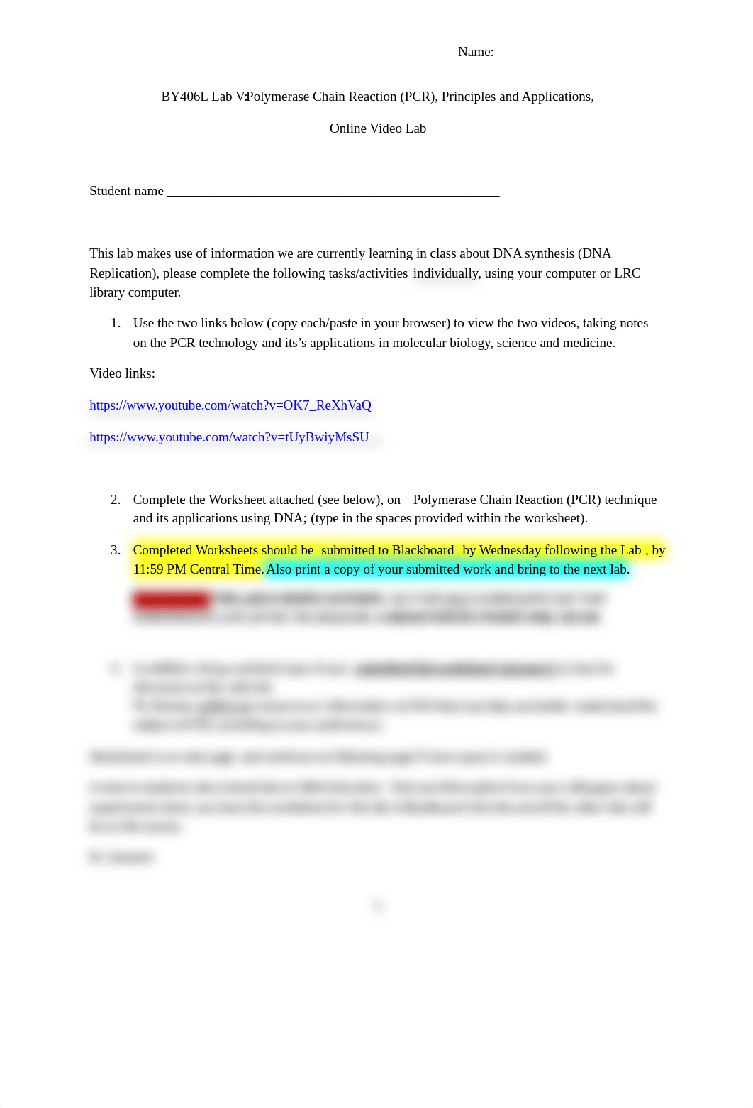 BY 406L Lab V- Polymerase Chain Reaction, PCR - Online Video Lab, Worksheet 102519.docx_dxdiw3b9w8t_page1