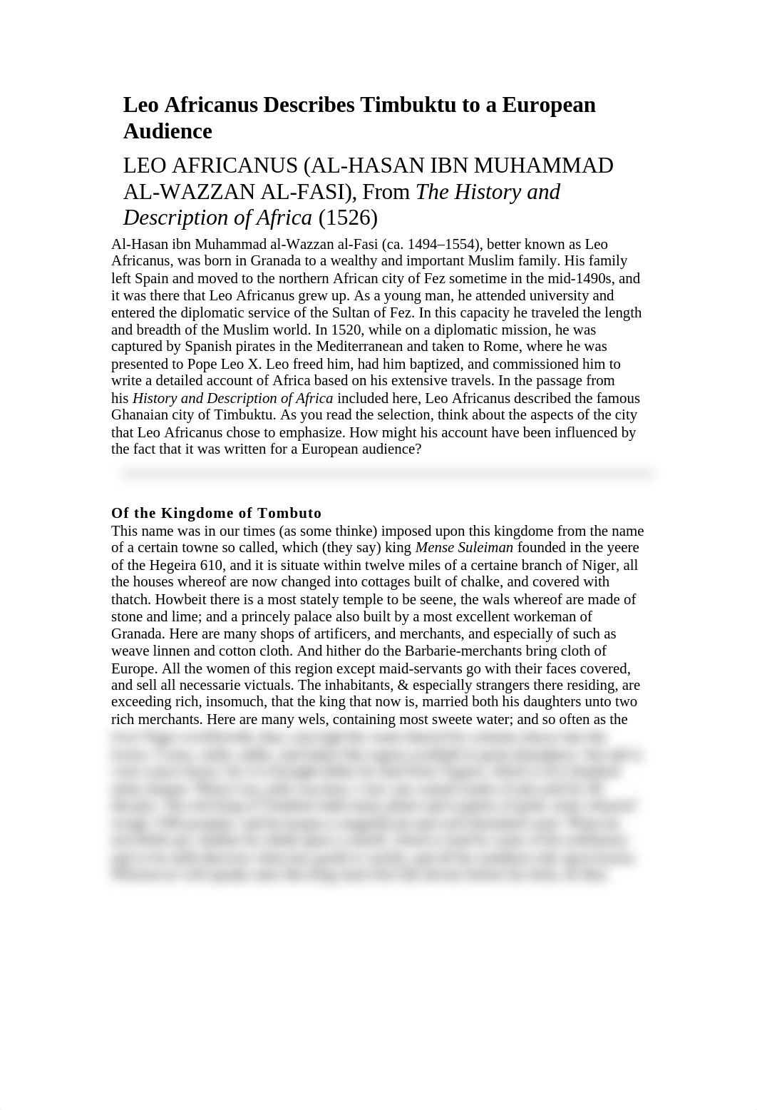 Primary Sources (Week 10) - Leo Africanus Describes Timbuktu.docx_dxdn7ug323m_page1