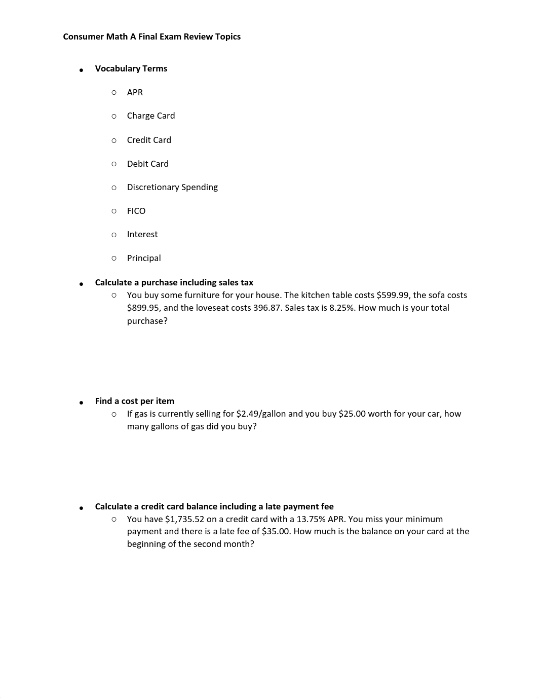 Consumer Math A Final Exam Review Topics.pdf_dxdpc52ykiy_page1