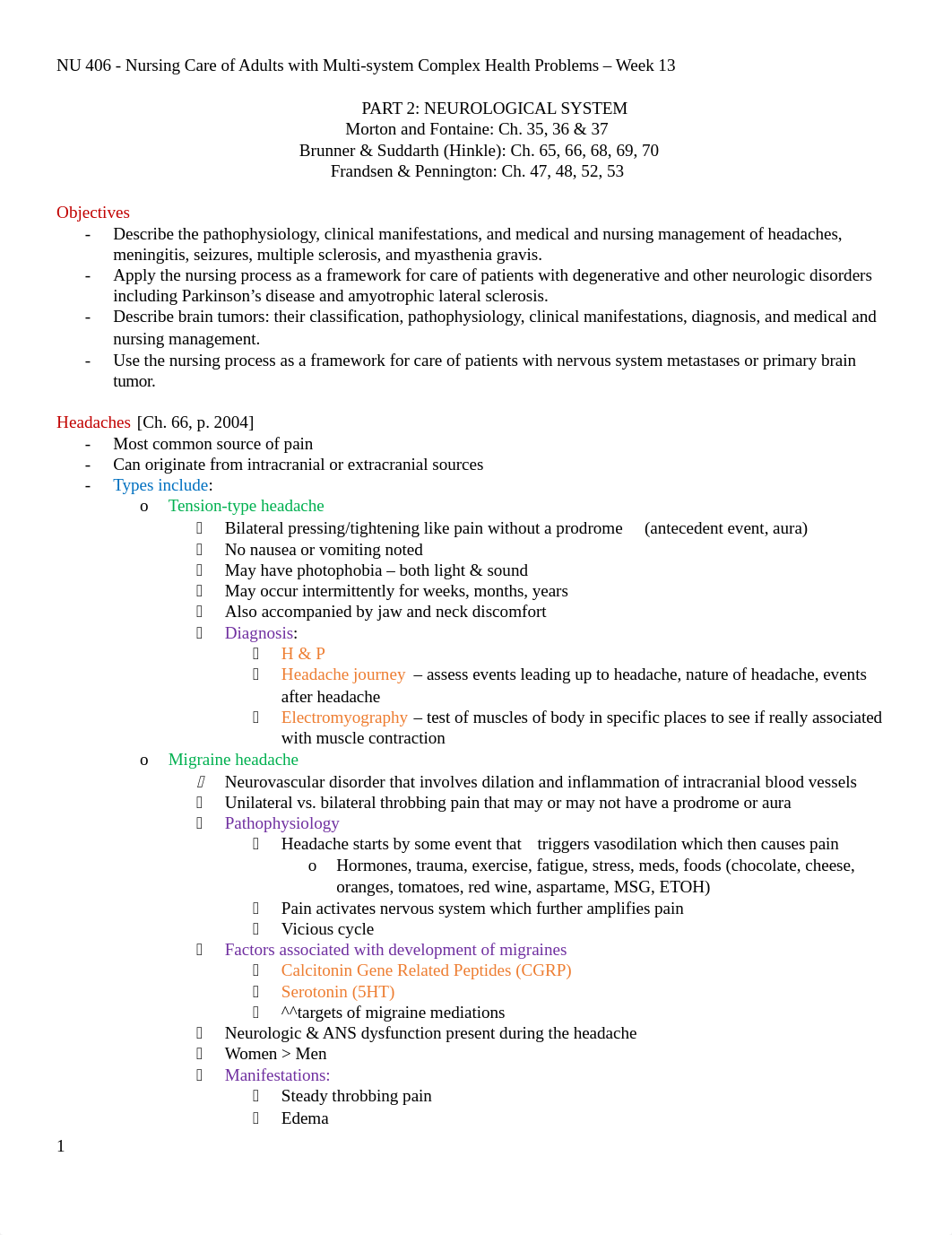 NU 406 WK 13 - Part 2 Neurological System.docx_dxdy0l1d4mm_page1