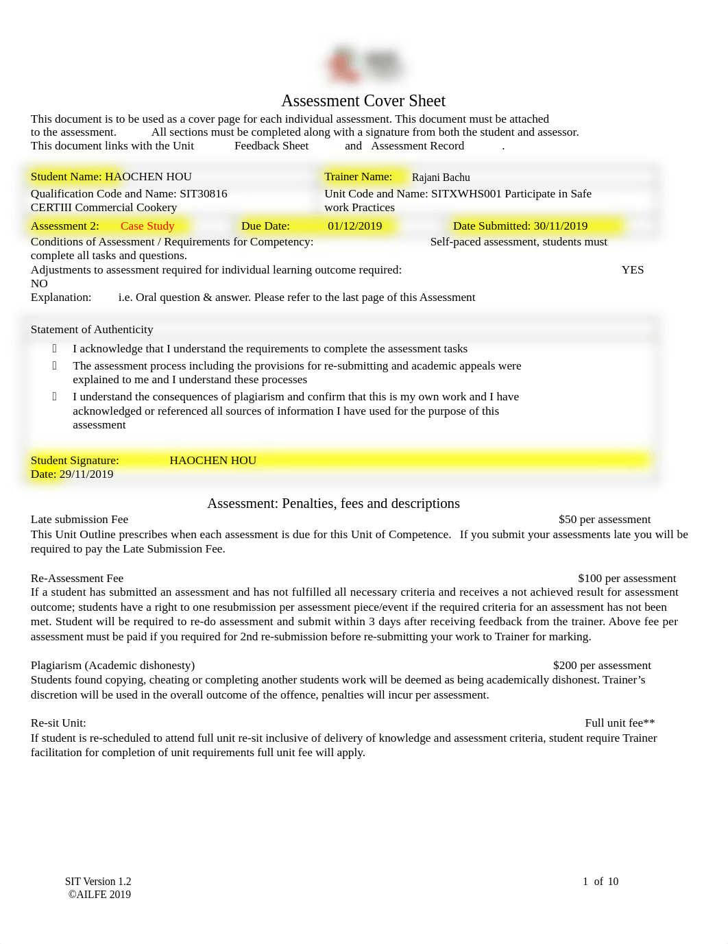 SITXWHS001 Assessment 2 -Case Study-HAOCHEN HOU.docx_dxei5h37c83_page1