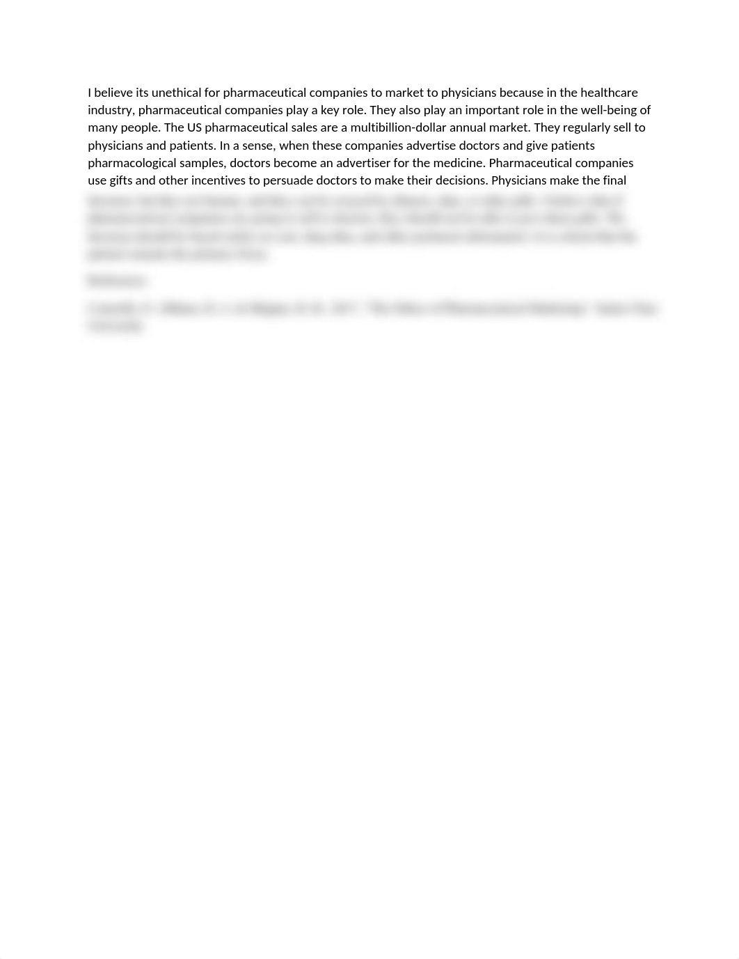 I believe its unethical for pharmaceutical companies to market to physicians because in the healthca_dxfa8awgjoe_page1