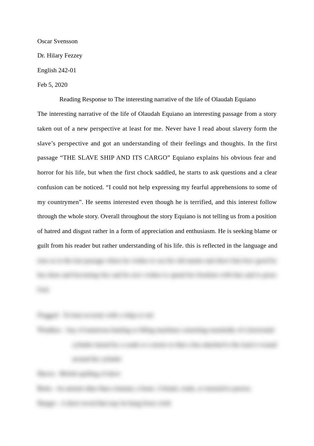 ENGL 242. Reading Response 2. The interesting narrative of the life of Olaudah Equiano. Oscar Svenss_dxg3hwjpjp5_page1