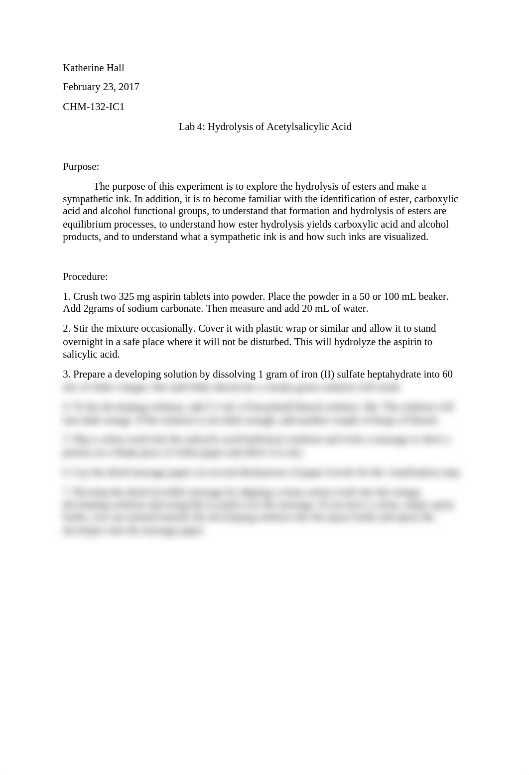 Lab 4 Hydrolysis of Acetylsalicylic Acid K_Hall_dxgs7fsohl9_page1