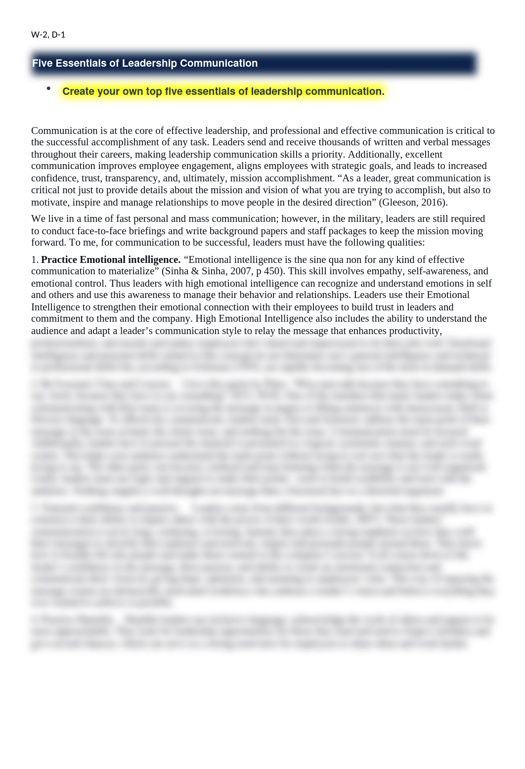 Week 2, D-1 post - Five Essentials of Leadership Communication.docx_dxhhy9ojvtm_page1