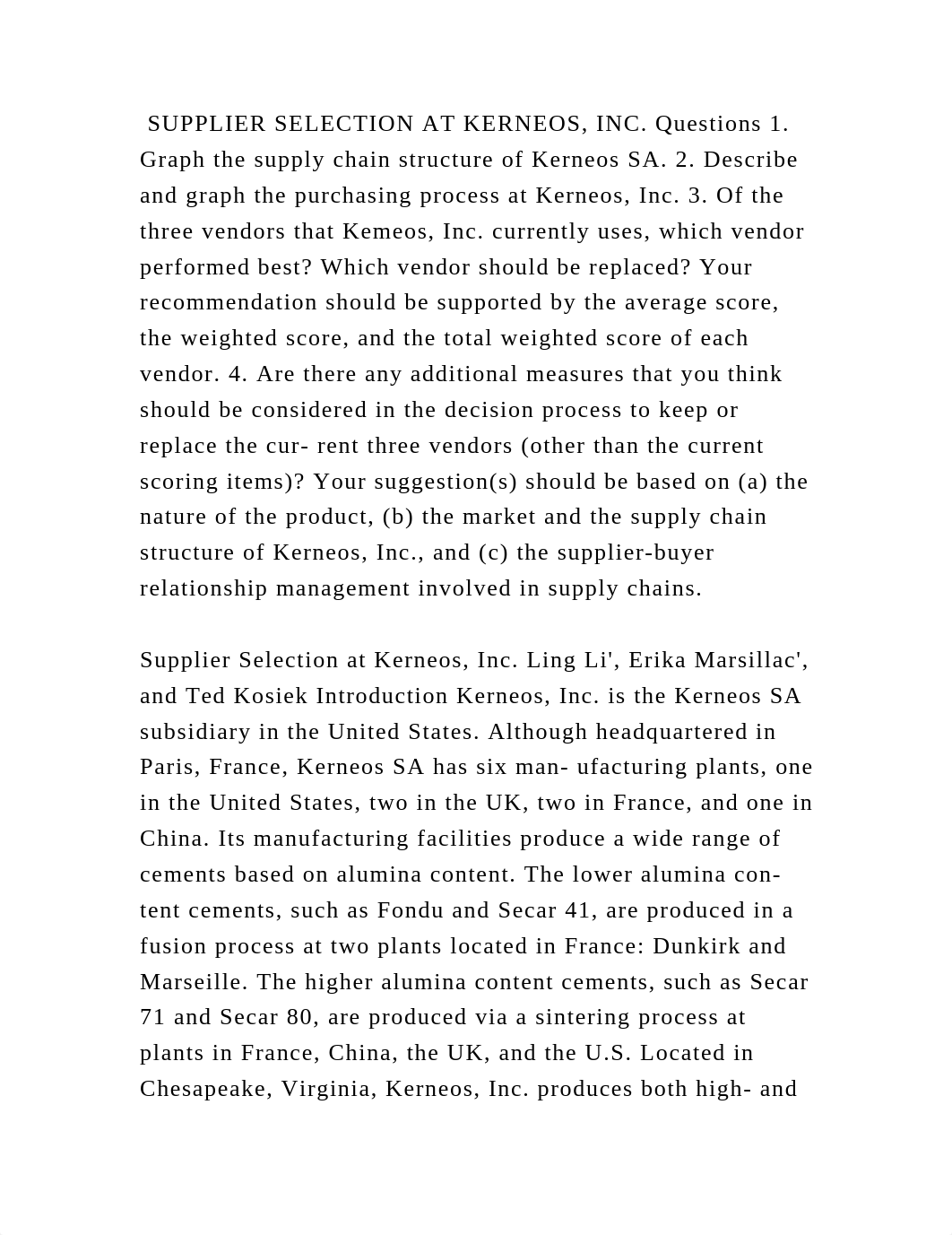 SUPPLIER SELECTION AT KERNEOS, INC. Questions 1. Graph the supply cha.docx_dxik7jn55fm_page2