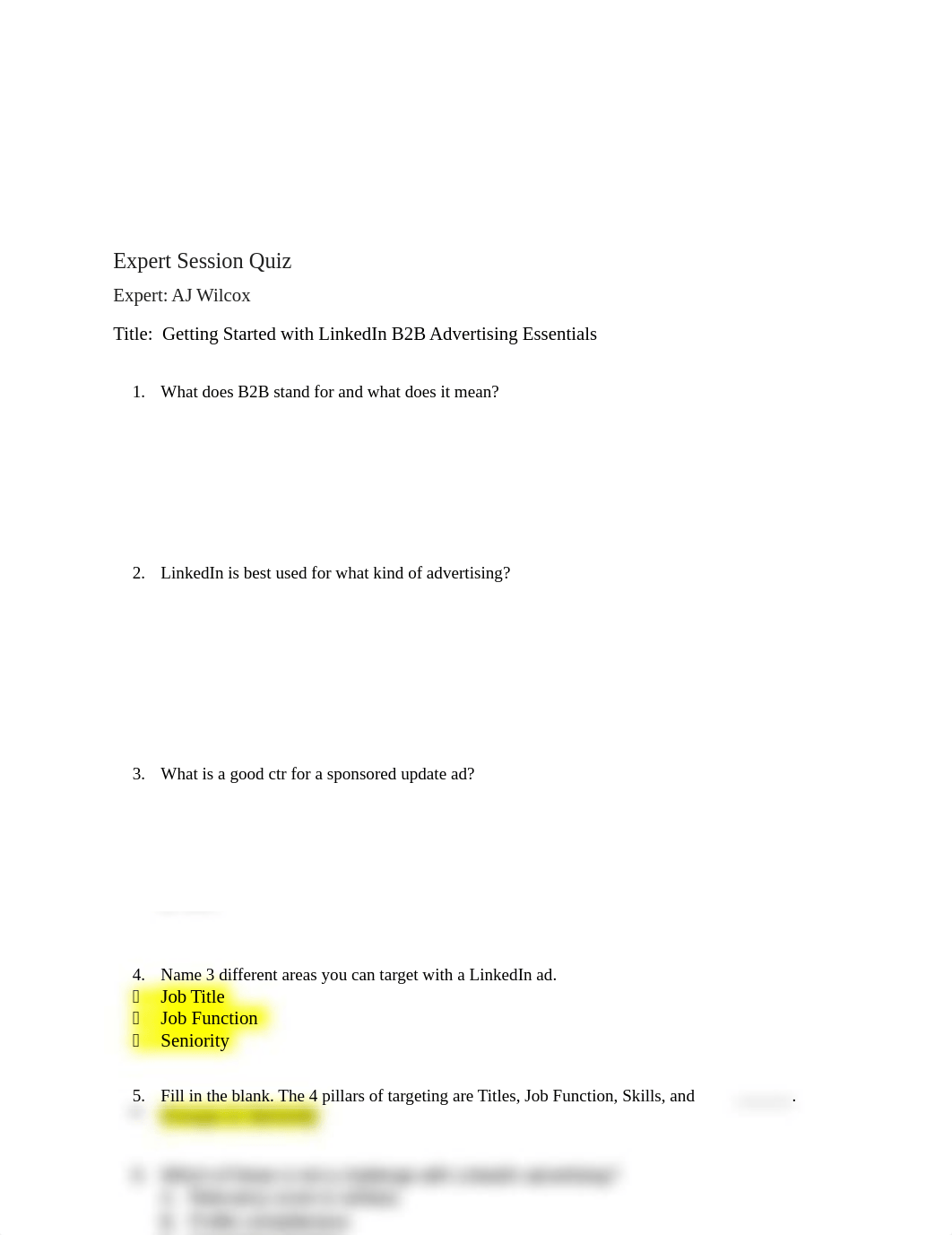 Expert Sessions Quiz Getting Started with LinkedIn B2B Advertising - AJ Wilcox RR.docx_dxiyfnyipo9_page1