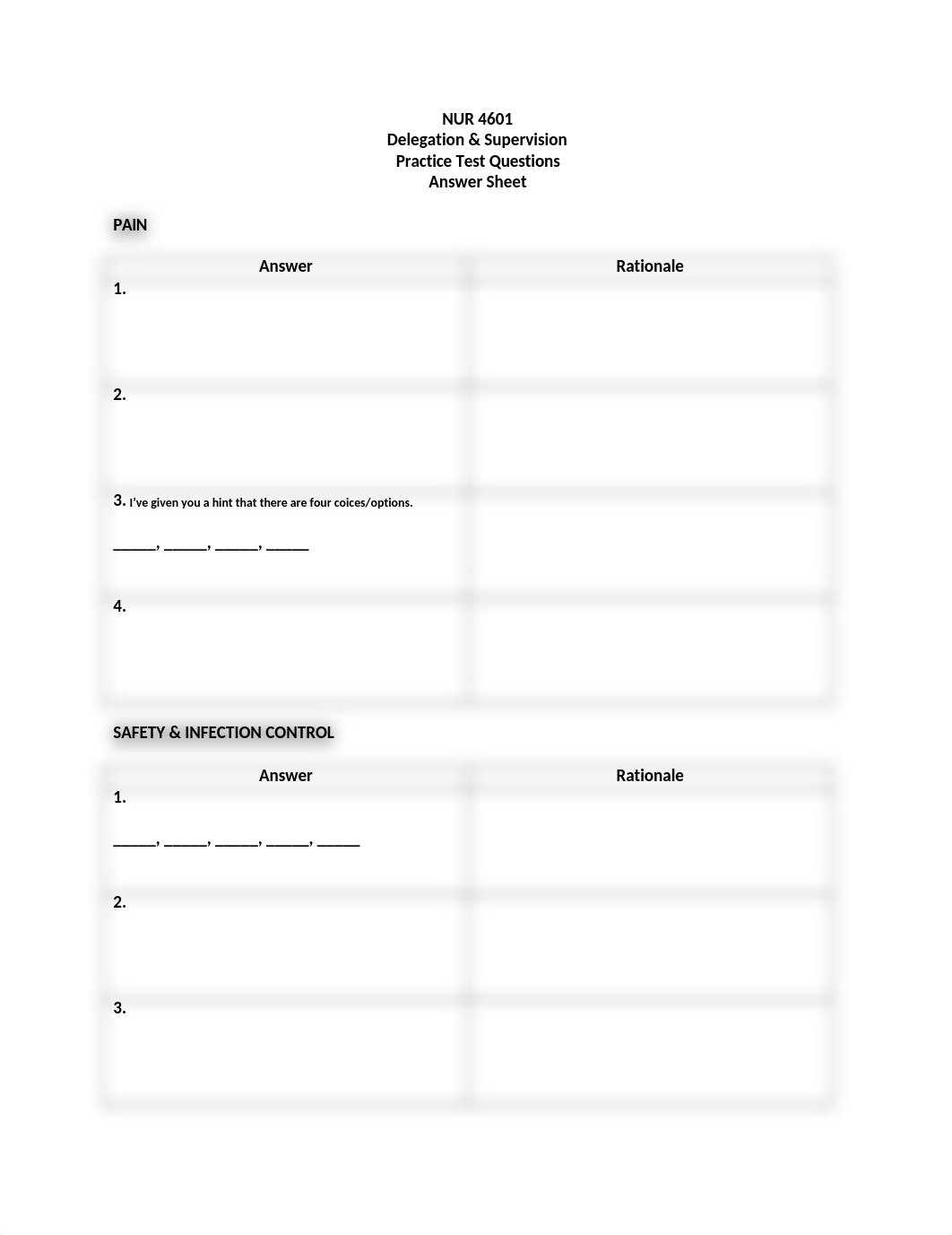 4601 Delegation & Prioritization practice test questions answer sheet.docx_dxjcvjdkua4_page1