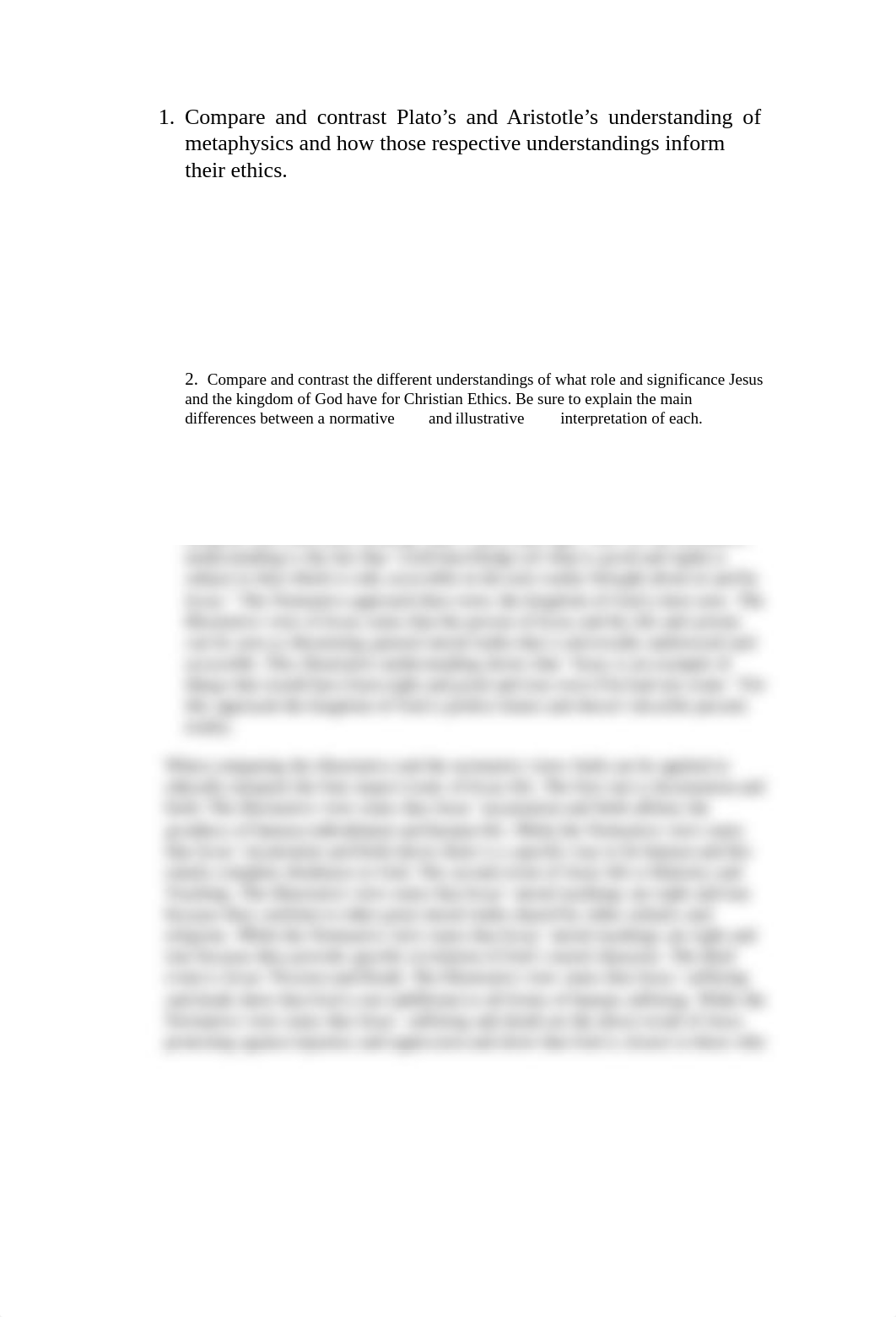 Compare and contrast Plato's and Aristotle's understanding of metaphysics and how those respective u_dxjha6ab9p0_page1